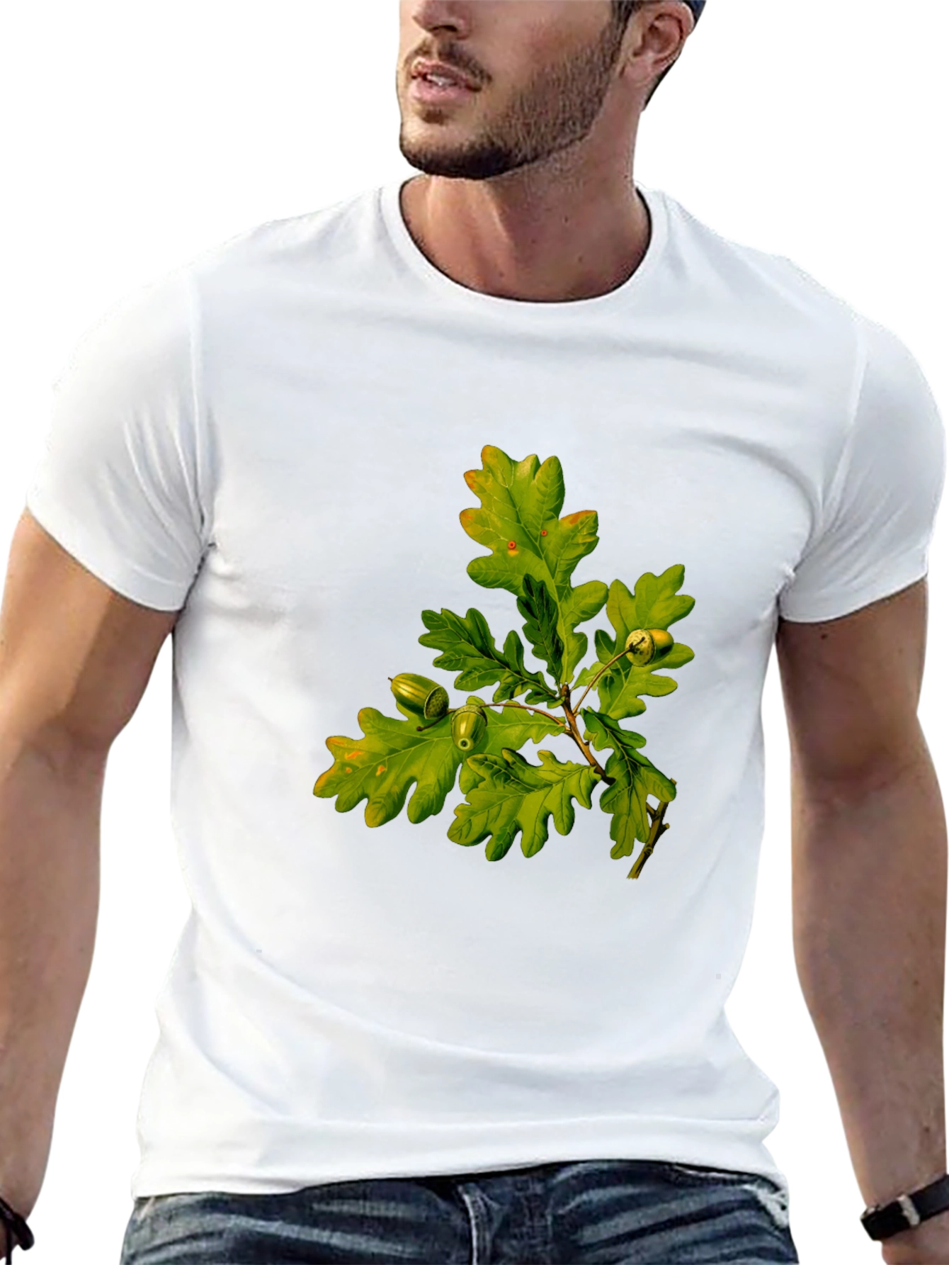 Oak Leaves Graphic Tee - Nature Inspired Black T-Shirt