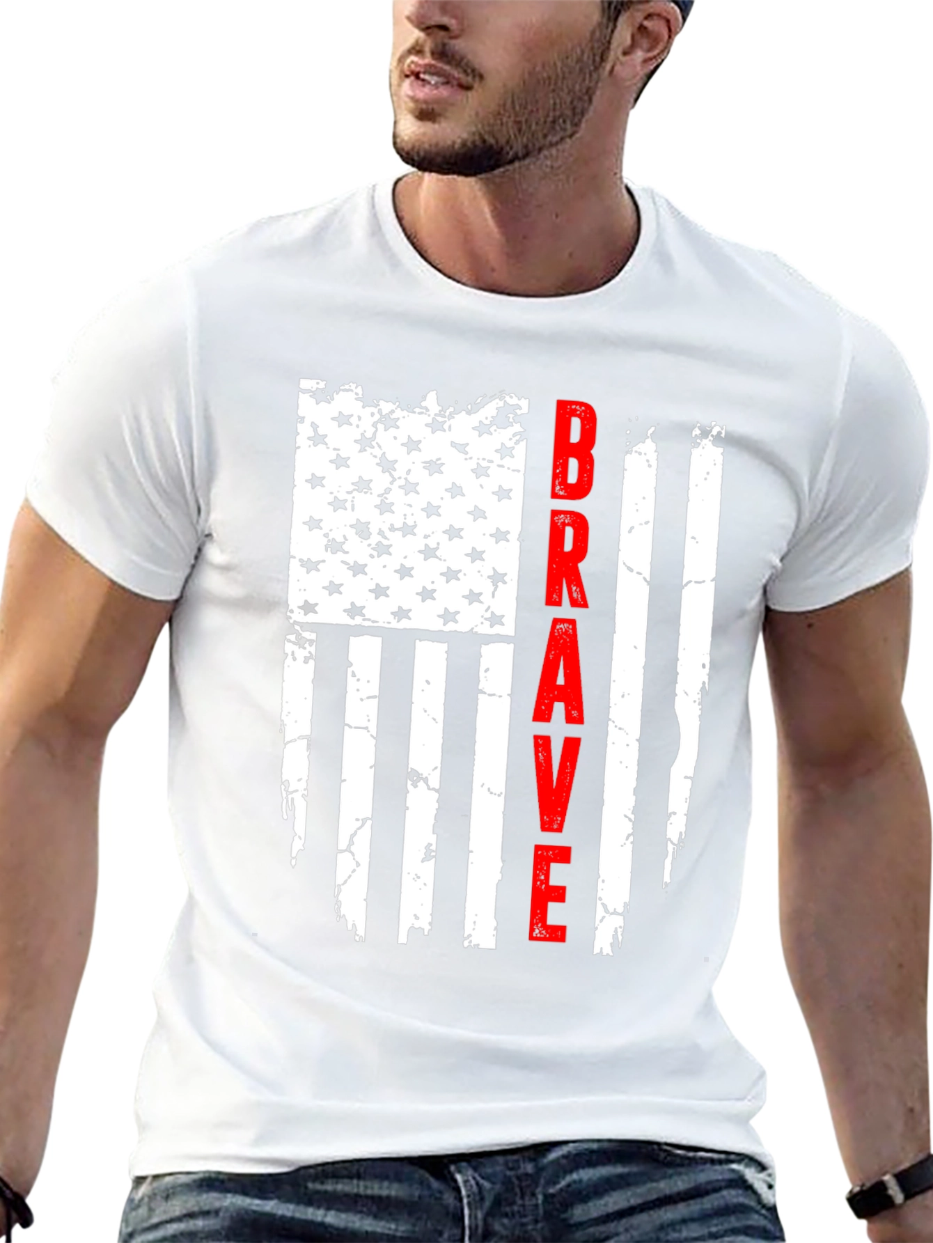 Brave American Flag Graphic Tee - Black