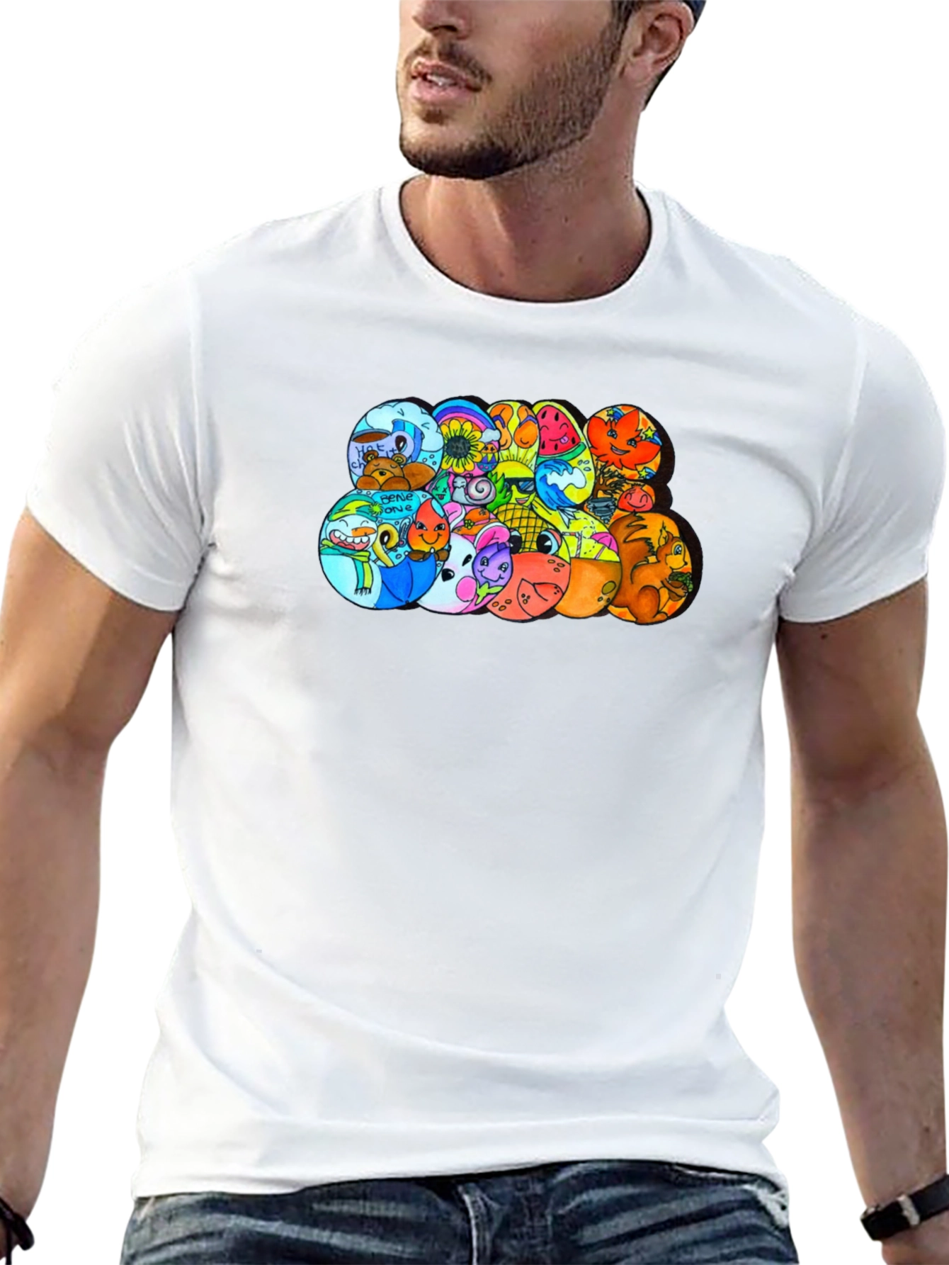 Cartoon Character Circles Black T-Shirt
