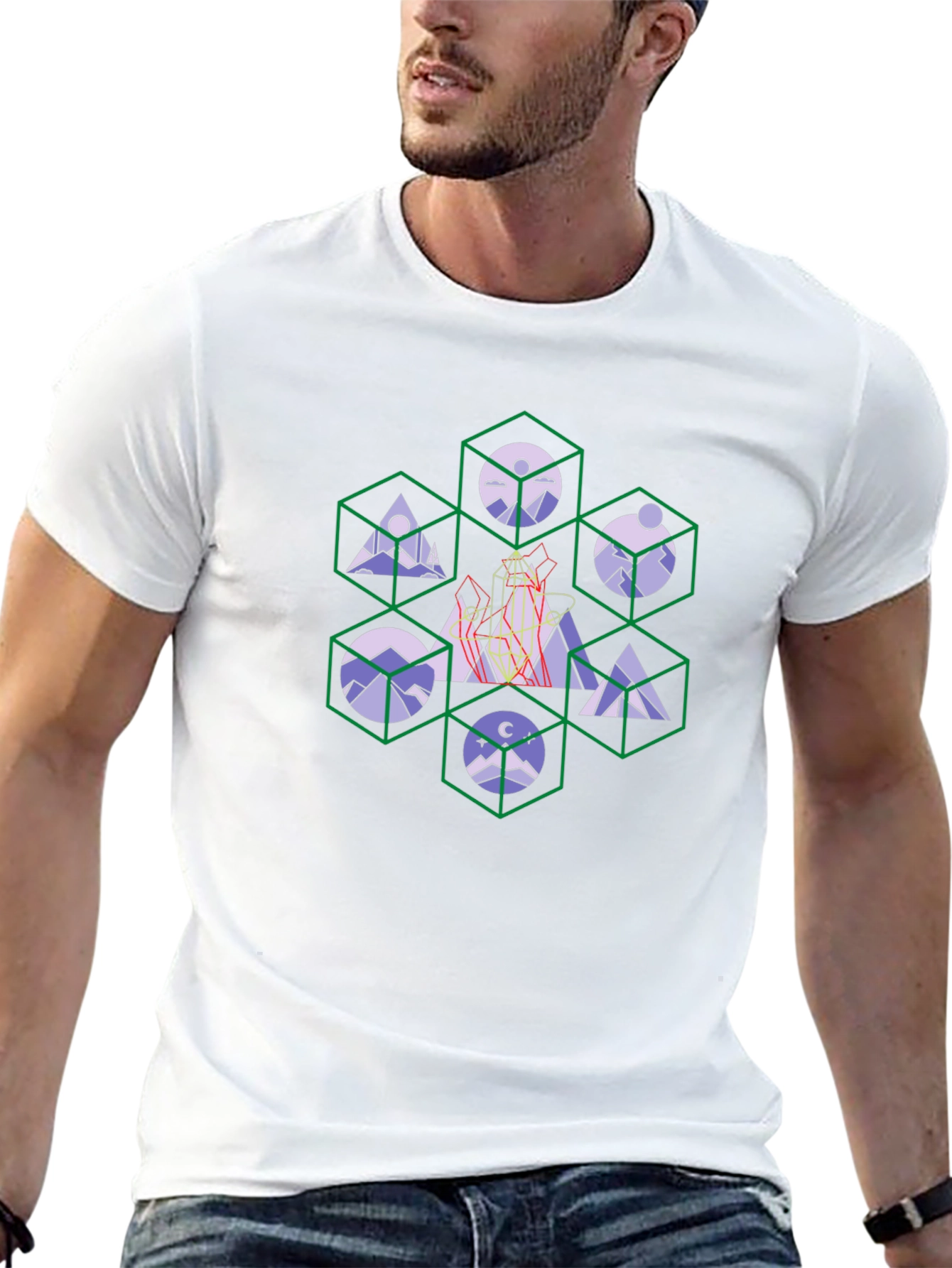 Geometric Mountain Design Black T-Shirt