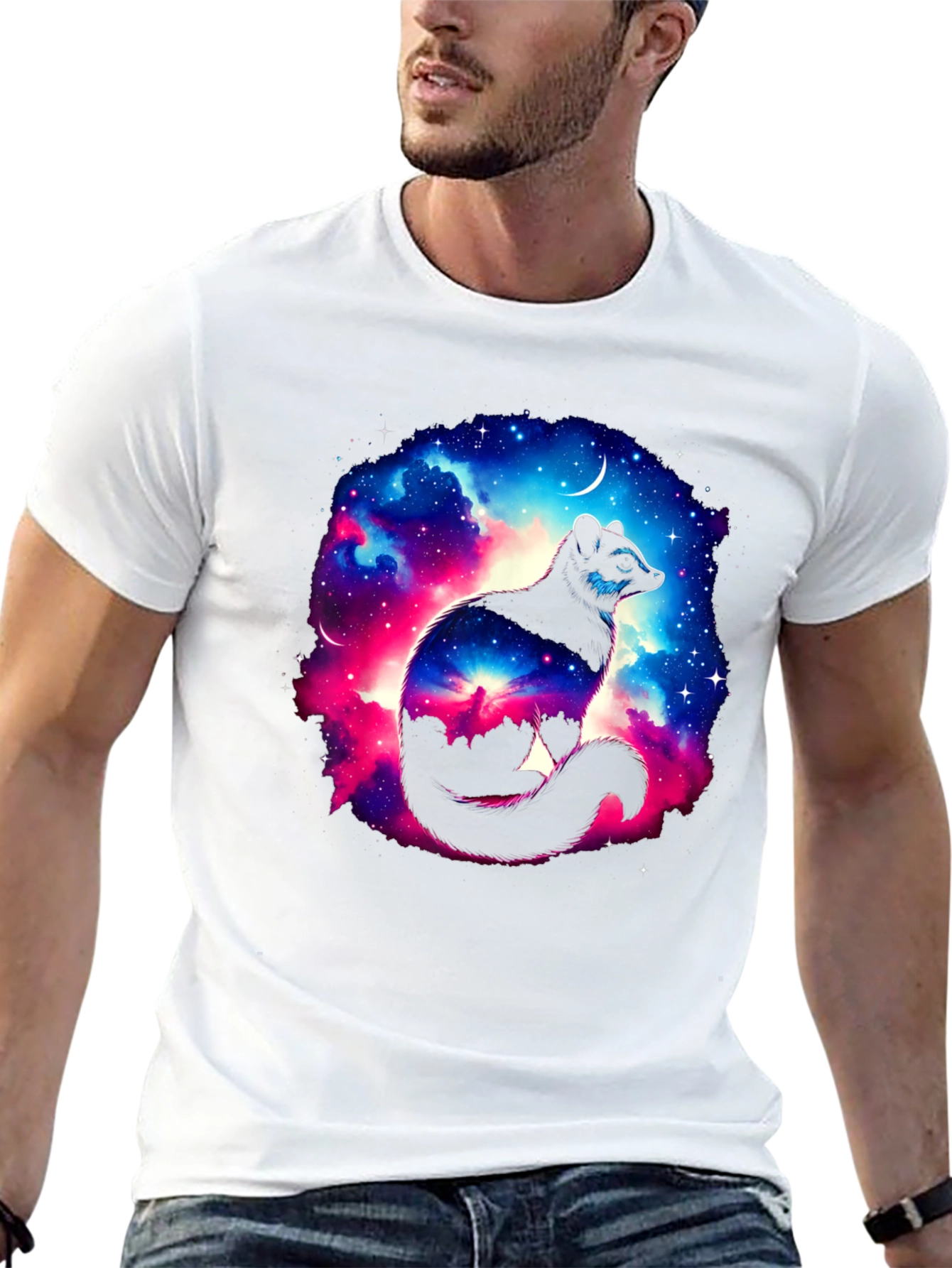 Cosmic Raccoon Graphic Tee - Black Cotton Blend