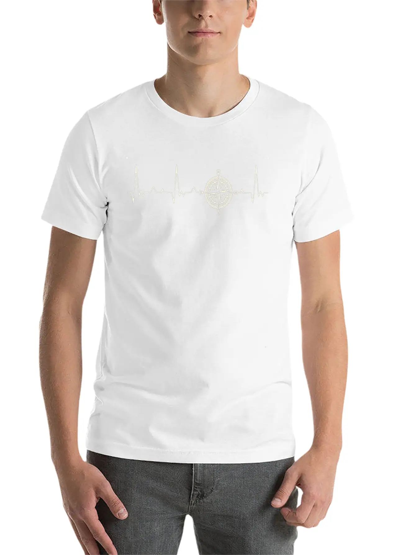 Compass Symbol. Heart. Love. EKG. Pulse. Beat. Unisex Casual T-Shirt – Clean Design For Daily Comfort
