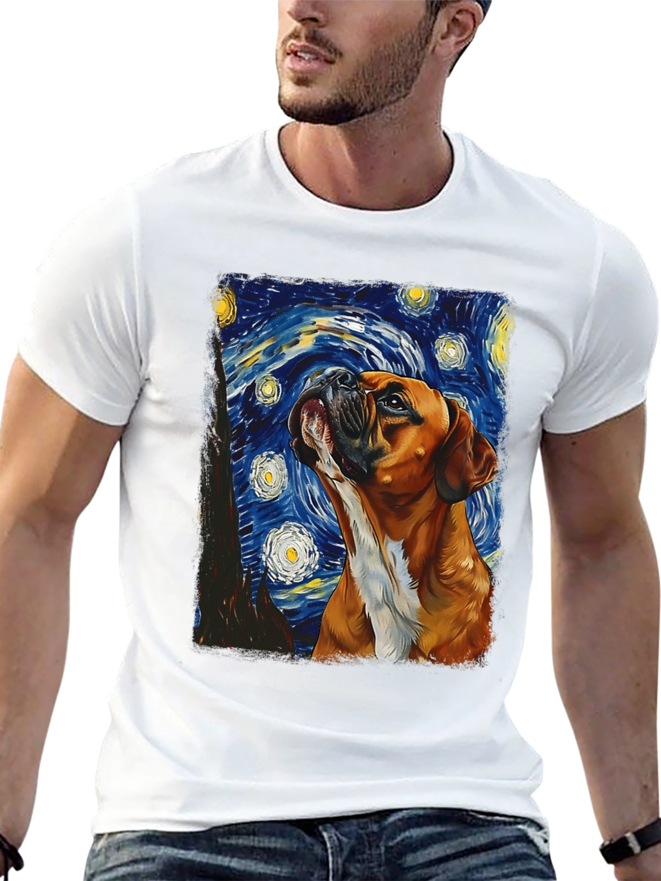 Starry Night Boxer Dog T-Shirt