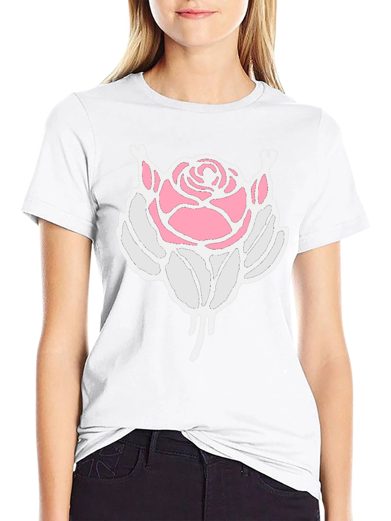 Rose Graphic Tee - Black Cotton Blend Shirt