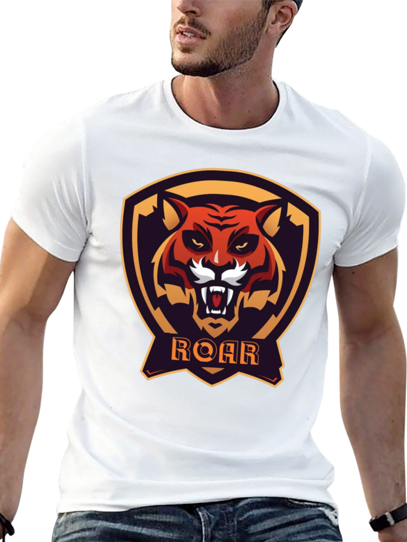 Roar Tiger Graphic Tee - Black Cotton T-Shirt