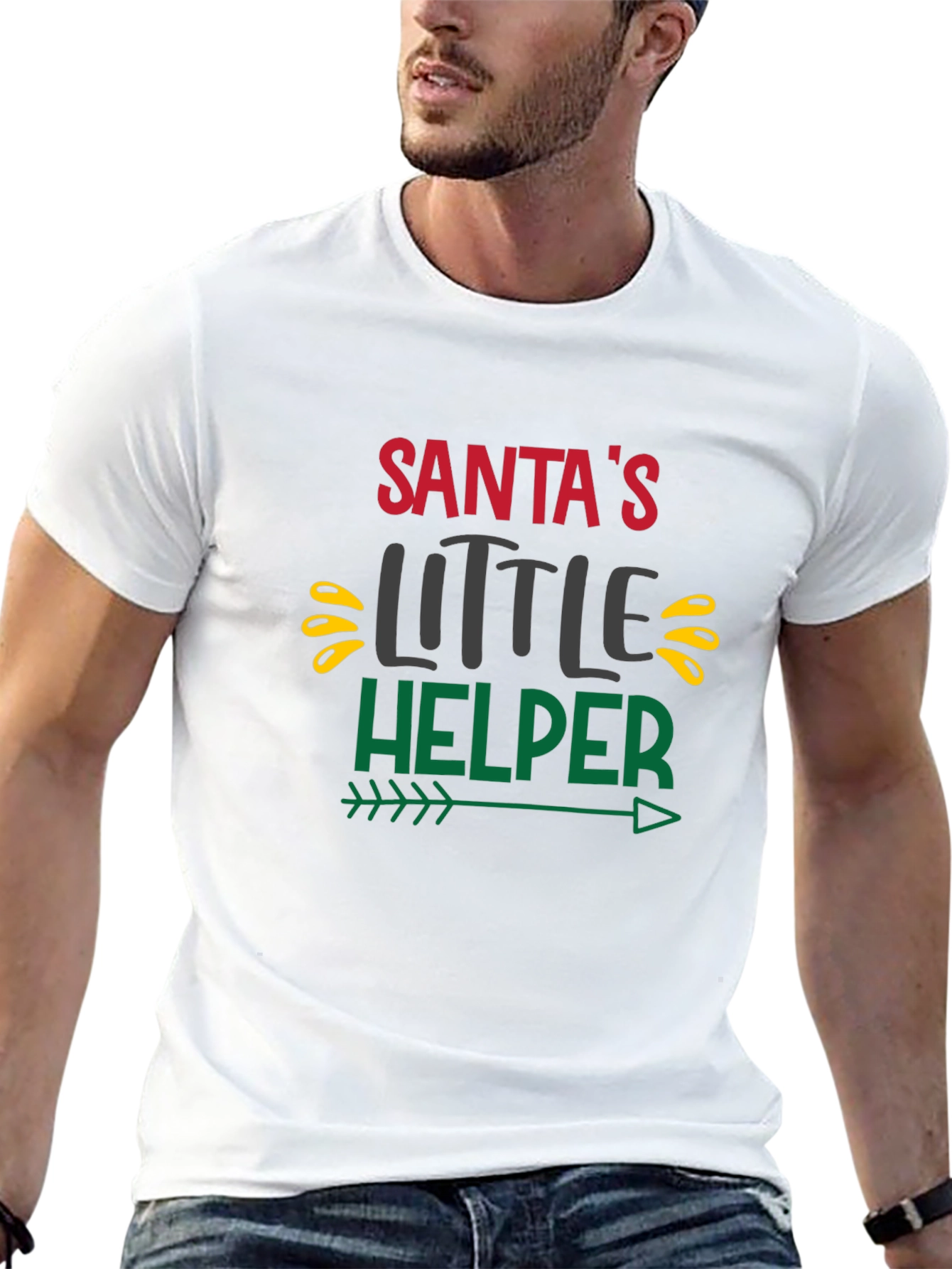 Santas Little Helper Black Graphic T-Shirt