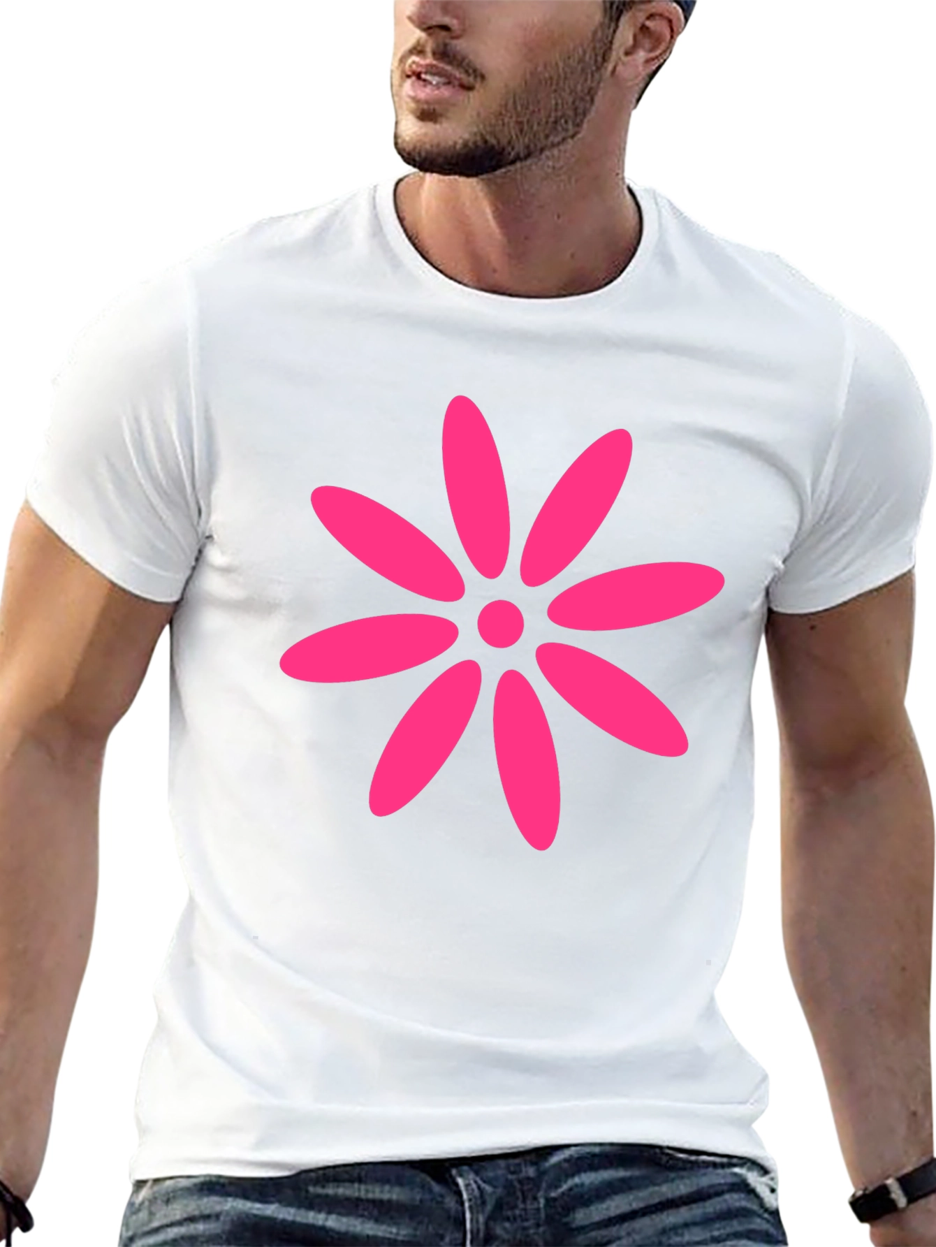 Black T-Shirt with Pink Flower Graphic