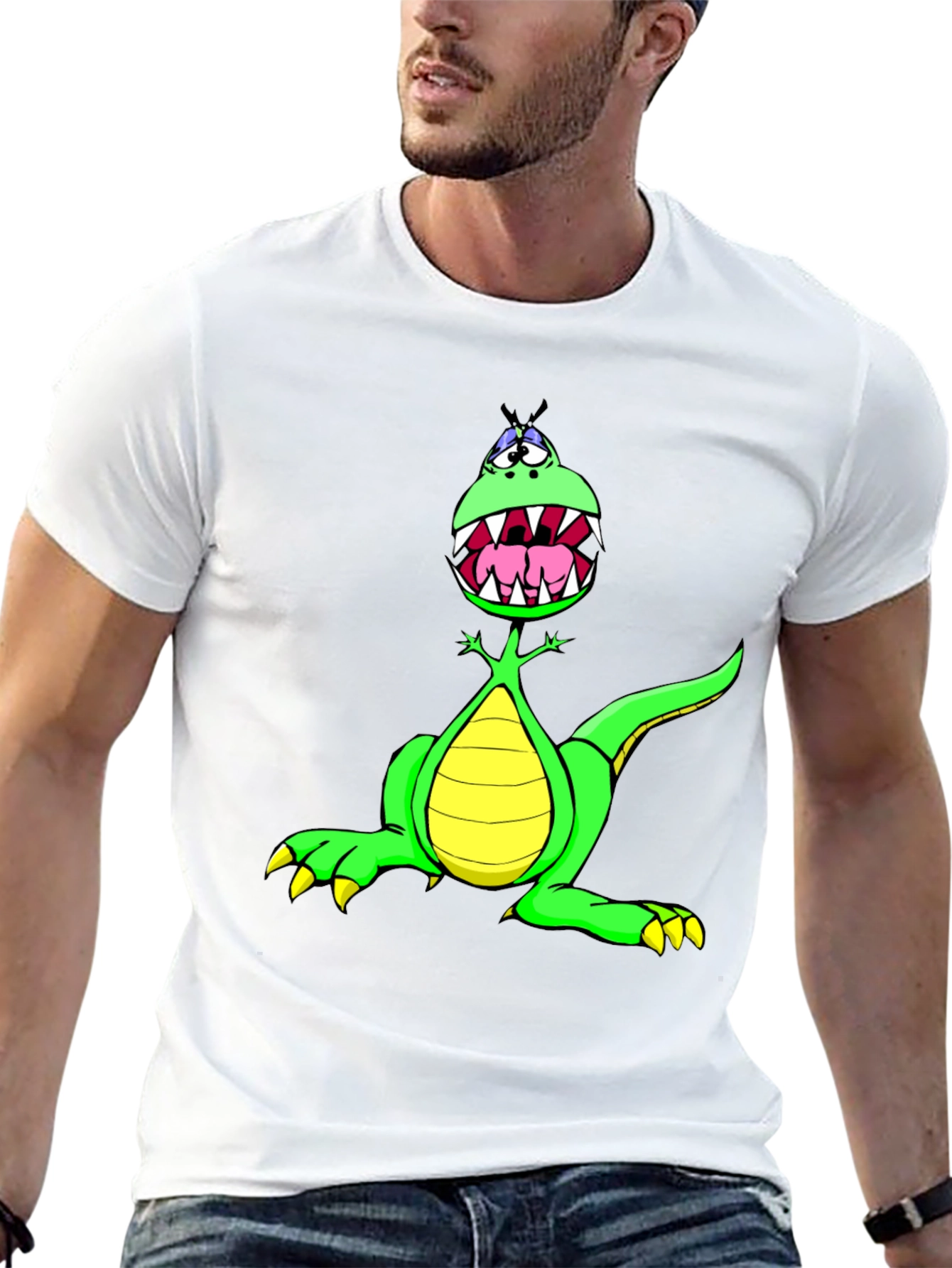 Cartoon Dinosaur Graphic Tee - Funny T-Shirt