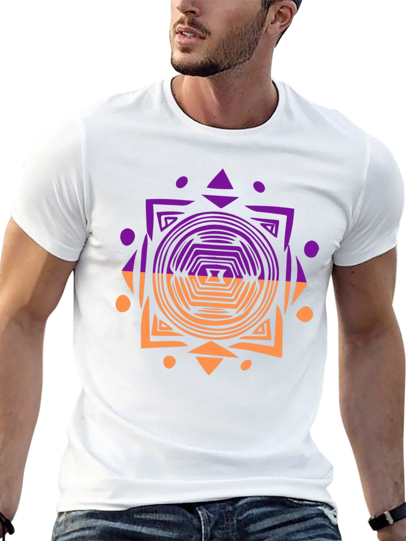 Geometric Patterned Mens Black T-Shirt