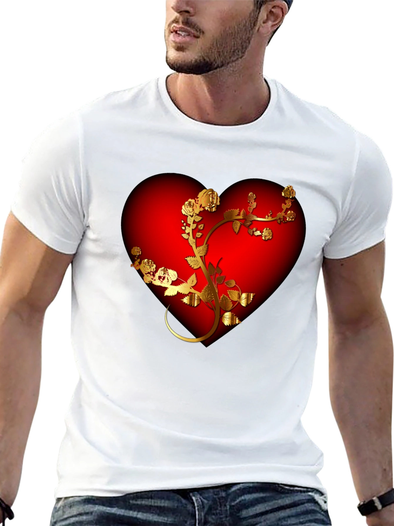 Romantic Heart & Rose T-Shirt - Black