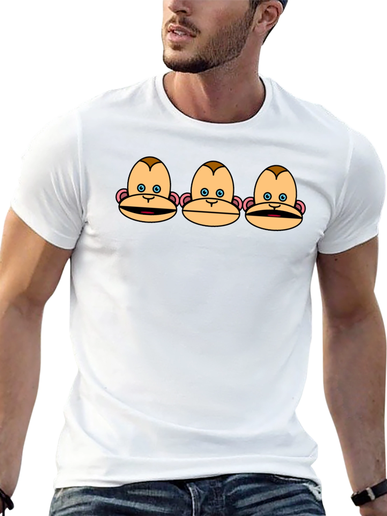 Funny Monkey Faces Graphic Black T-Shirt