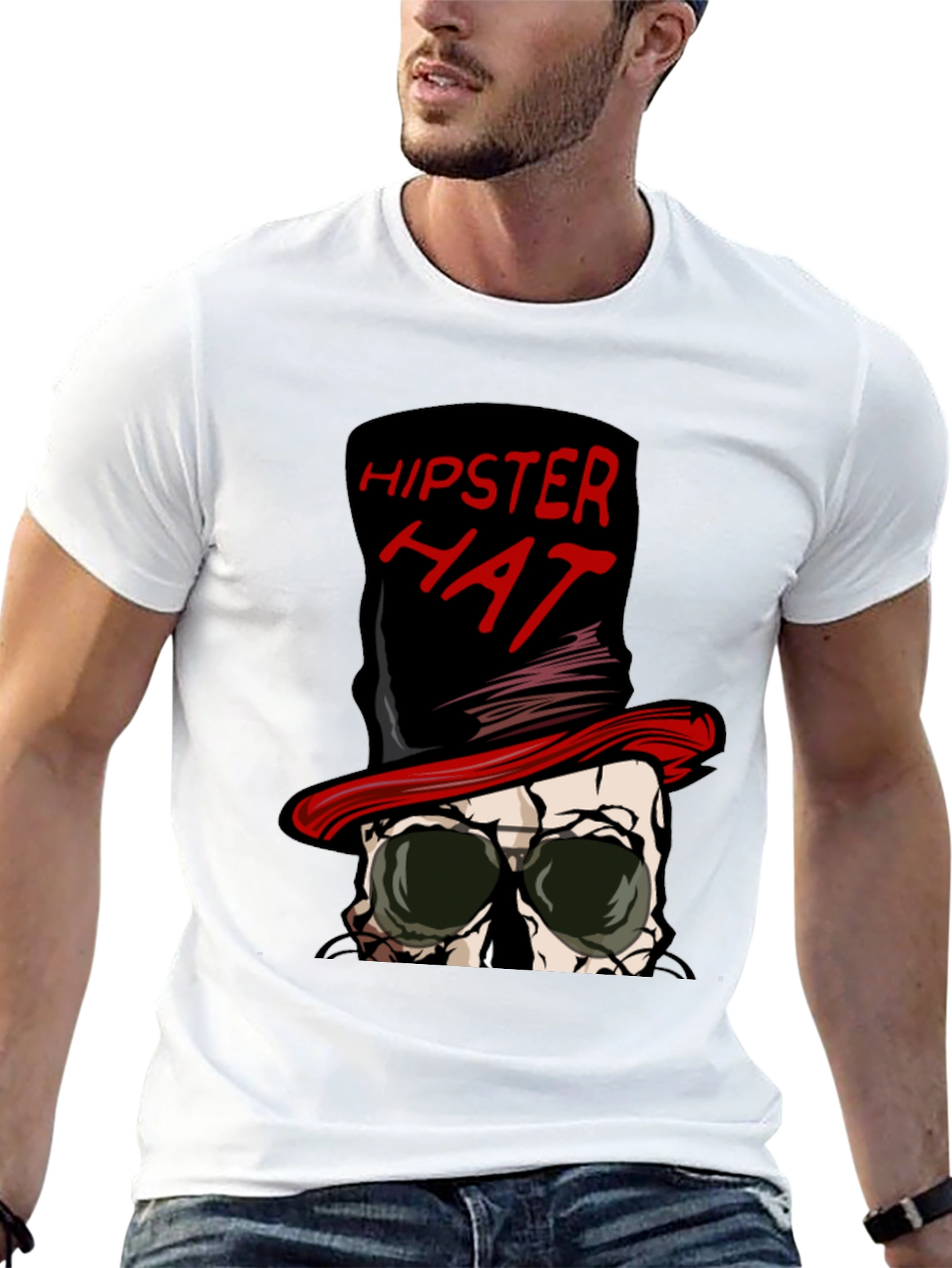 Hipster Hat Skull Graphic Tee