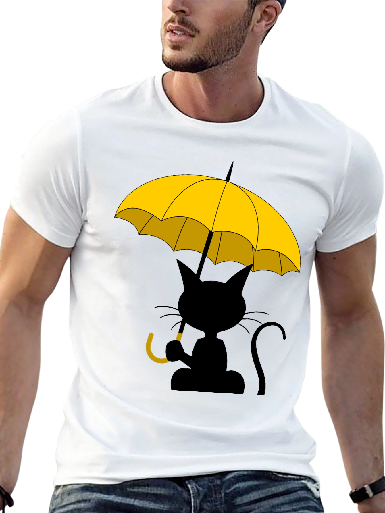 Cat Under Yellow Umbrella Graphic Tee