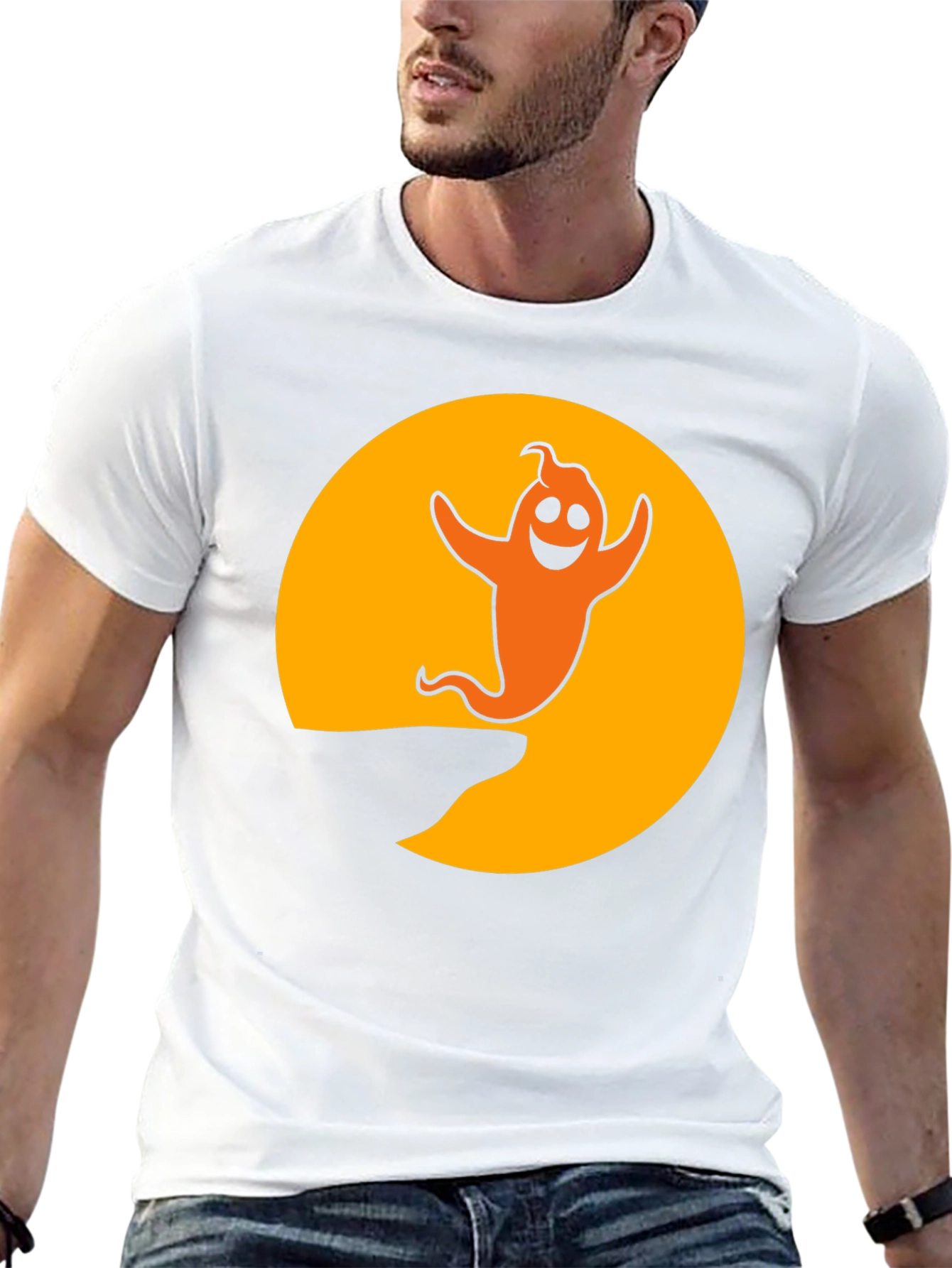 Halloween Ghost Graphic T-Shirt - Black