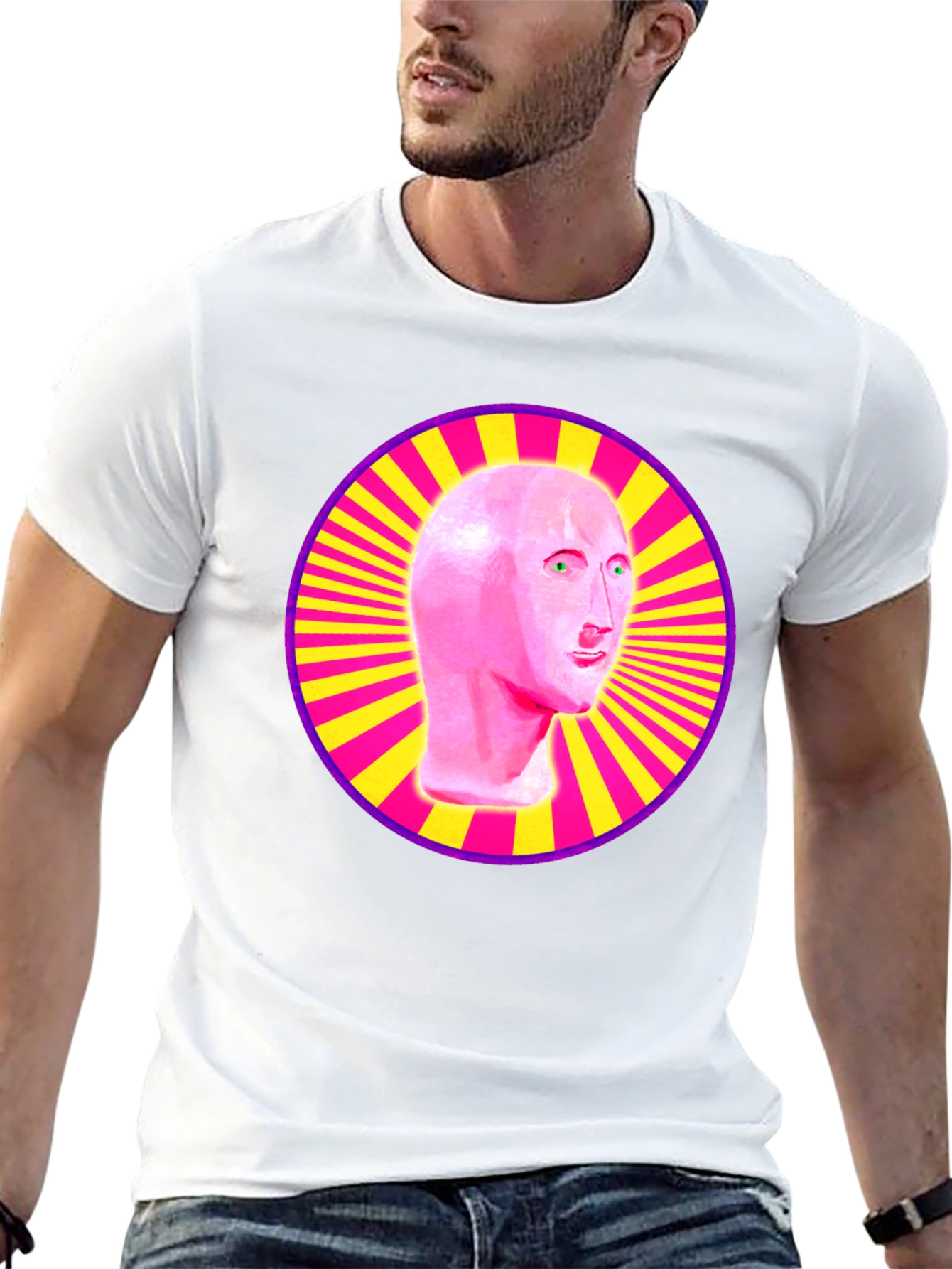 Meme Man Head in Circle Graphic Tee - Black