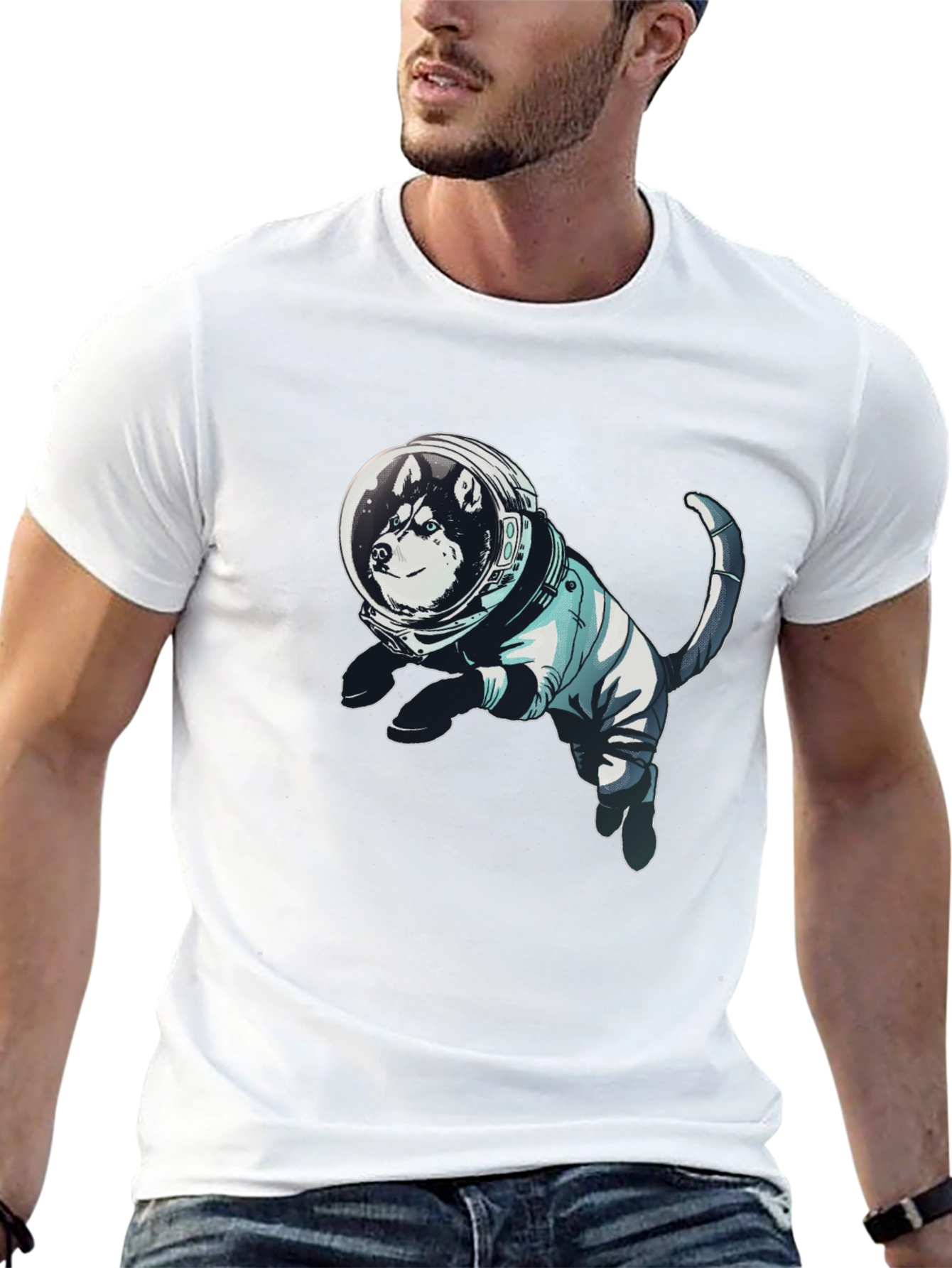 Husky Astronaut Graphic Tee - Unisex Black T-Shirt