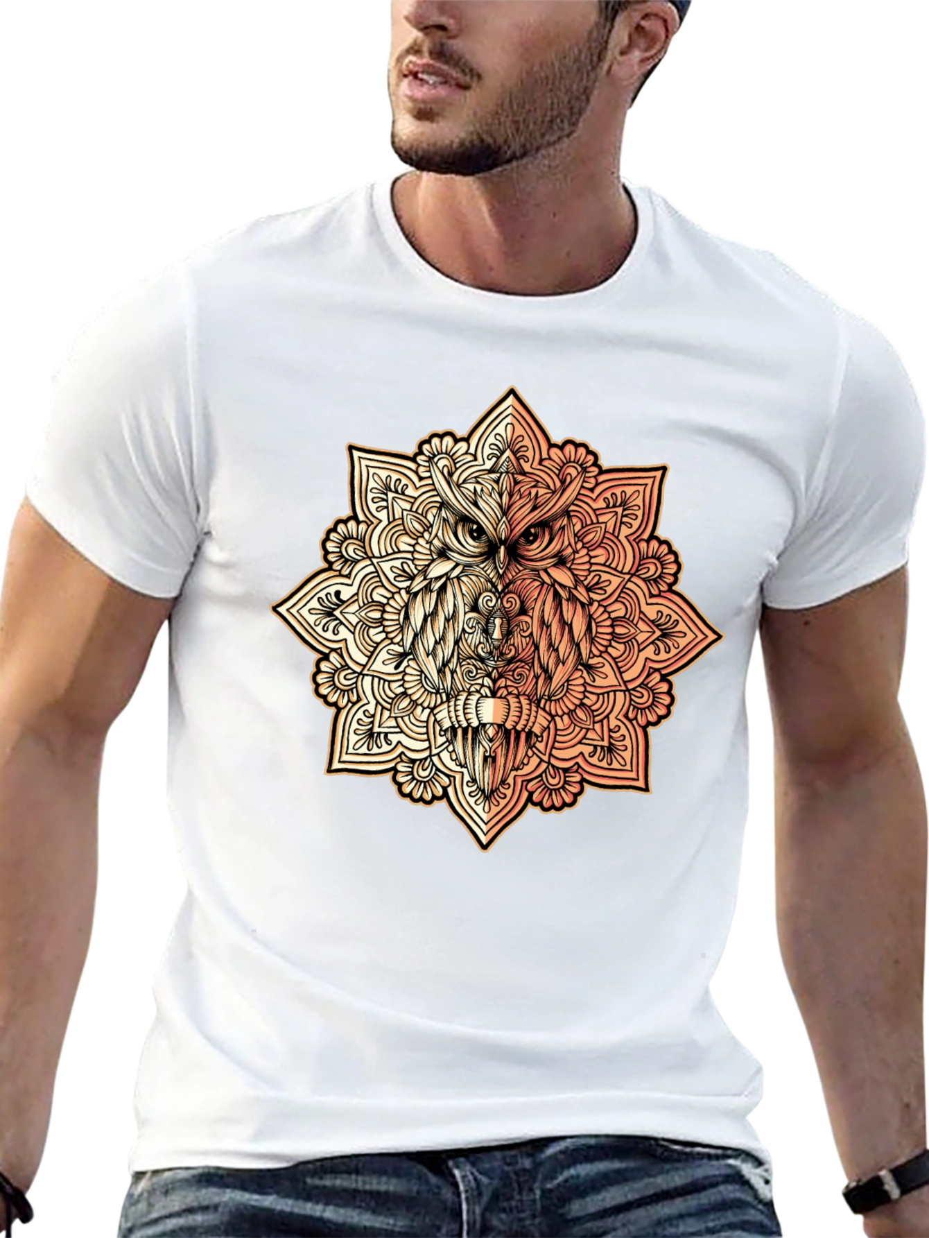 Owl Mandala Graphic Tee - Black Cotton Shirt