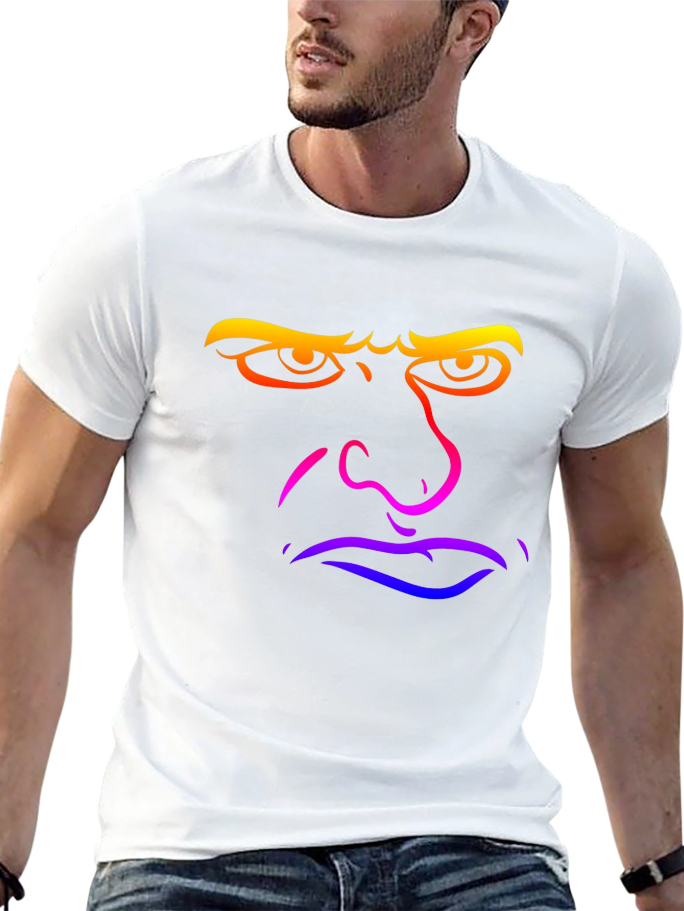 Grumpy Rainbow Face Graphic Tee - Black