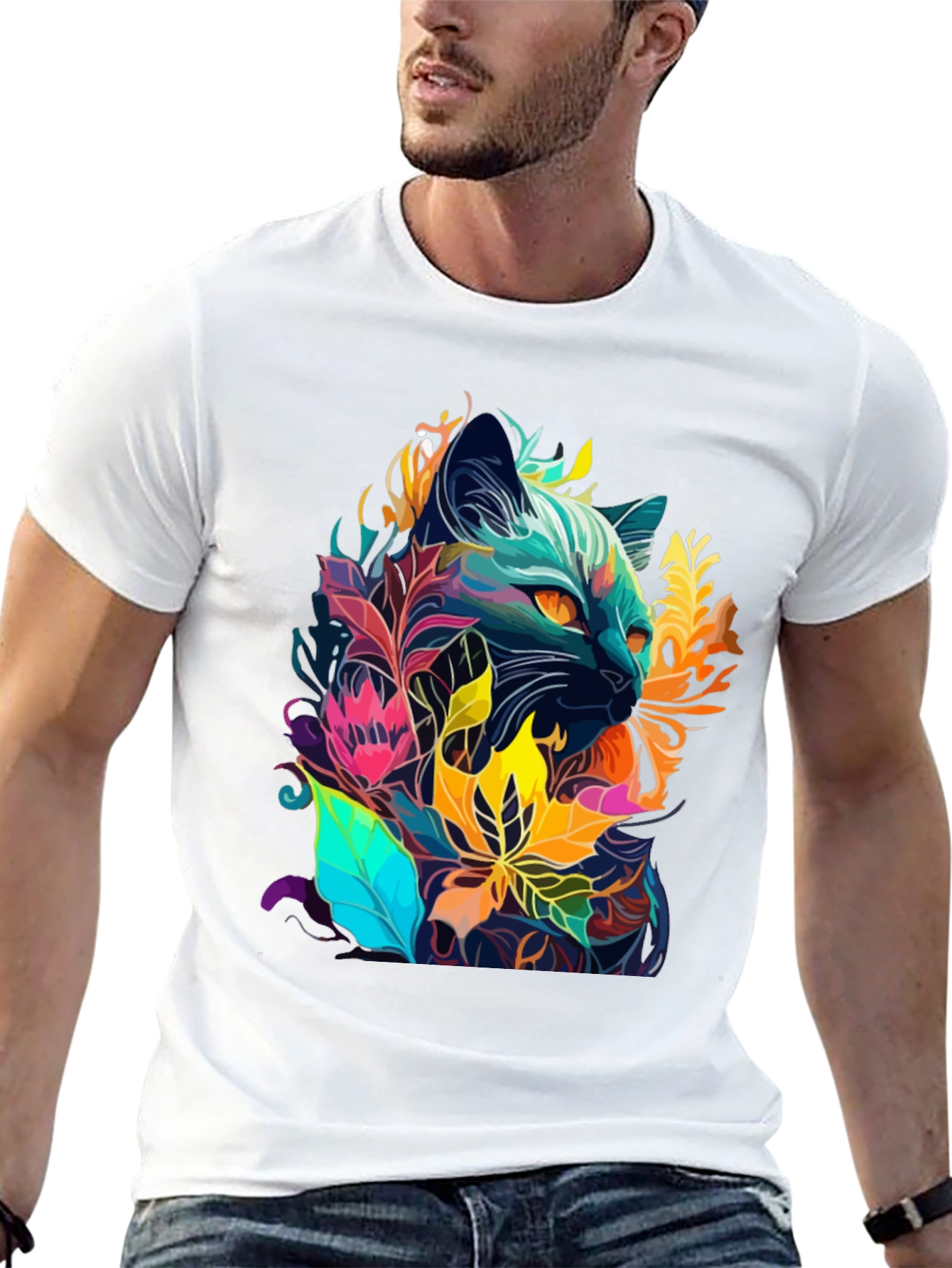 Floral Cat T-Shirt - Unique Artistic Design