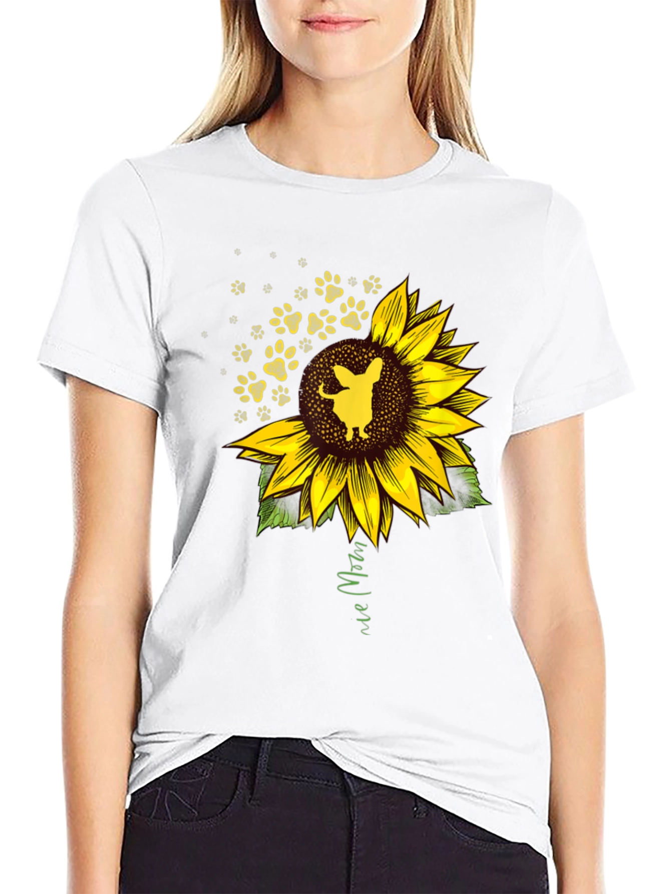 Dog Mom Sunflower Graphic Tee - Black
