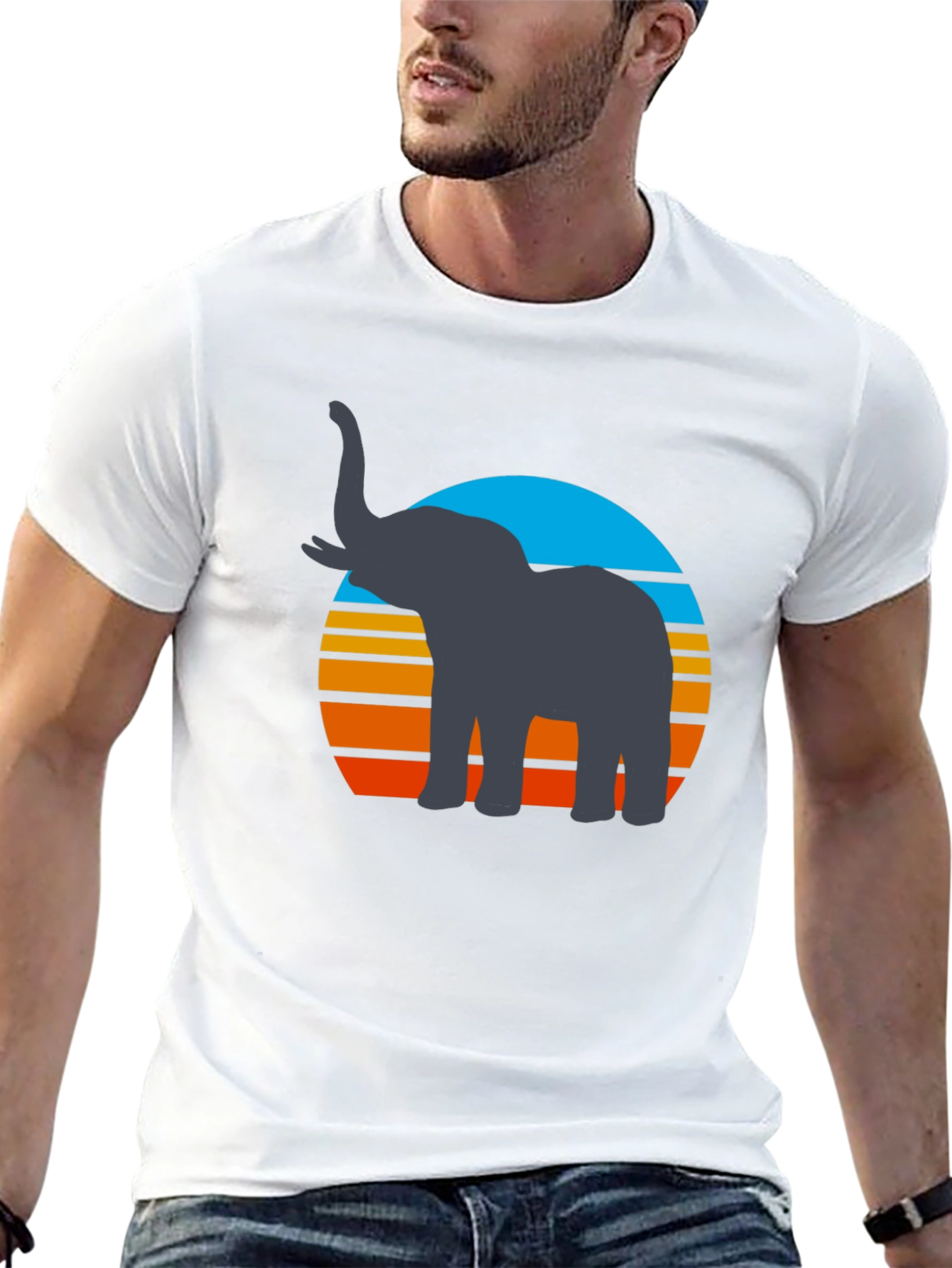 Elephant Sunset Graphic Tee - Retro Style