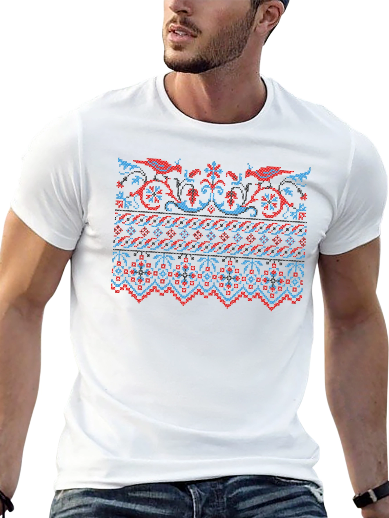 Retro Pixel Art Bird Pattern Black T-Shirt