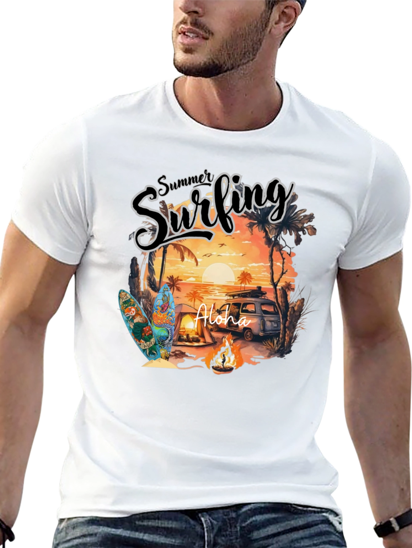 Summer Surfing Aloha Graphic T-Shirt