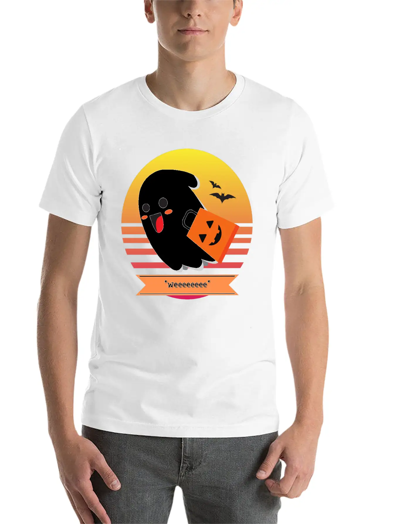 Halloween Cute Ghost Goes *Weeeeeeee* Trick Or Unisex Casual T-Shirt – Clean Design For Daily Comfort