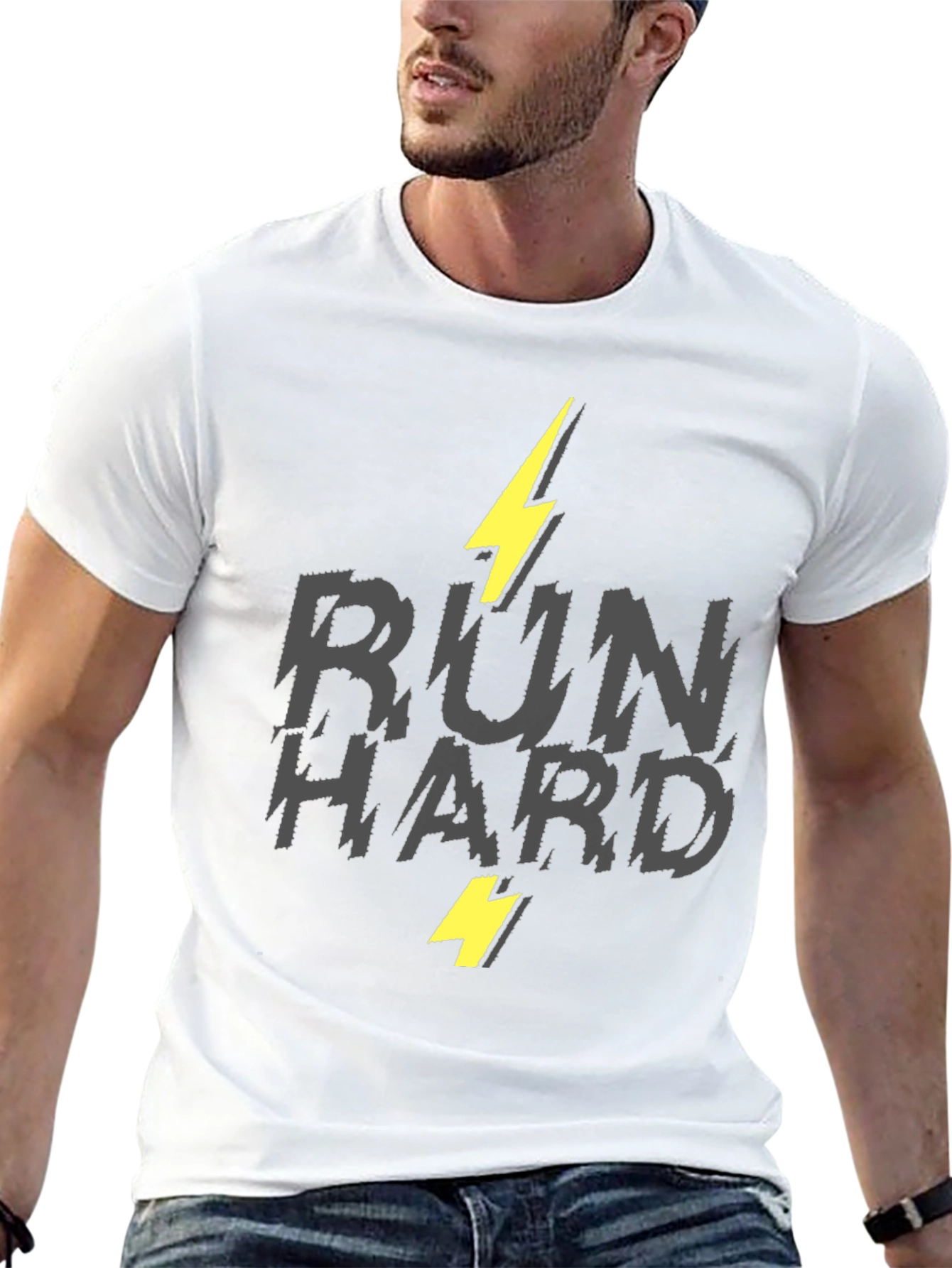 Run Hard Graphic T-Shirt - Lightning Bolt Design