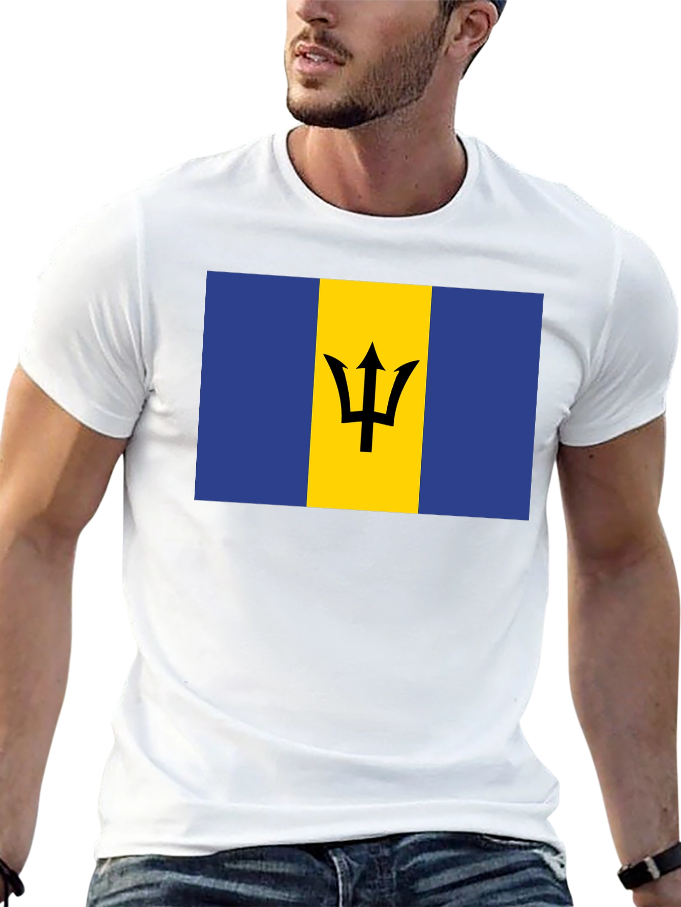 Barbados Flag T-Shirt - Black Crew Neck Tee