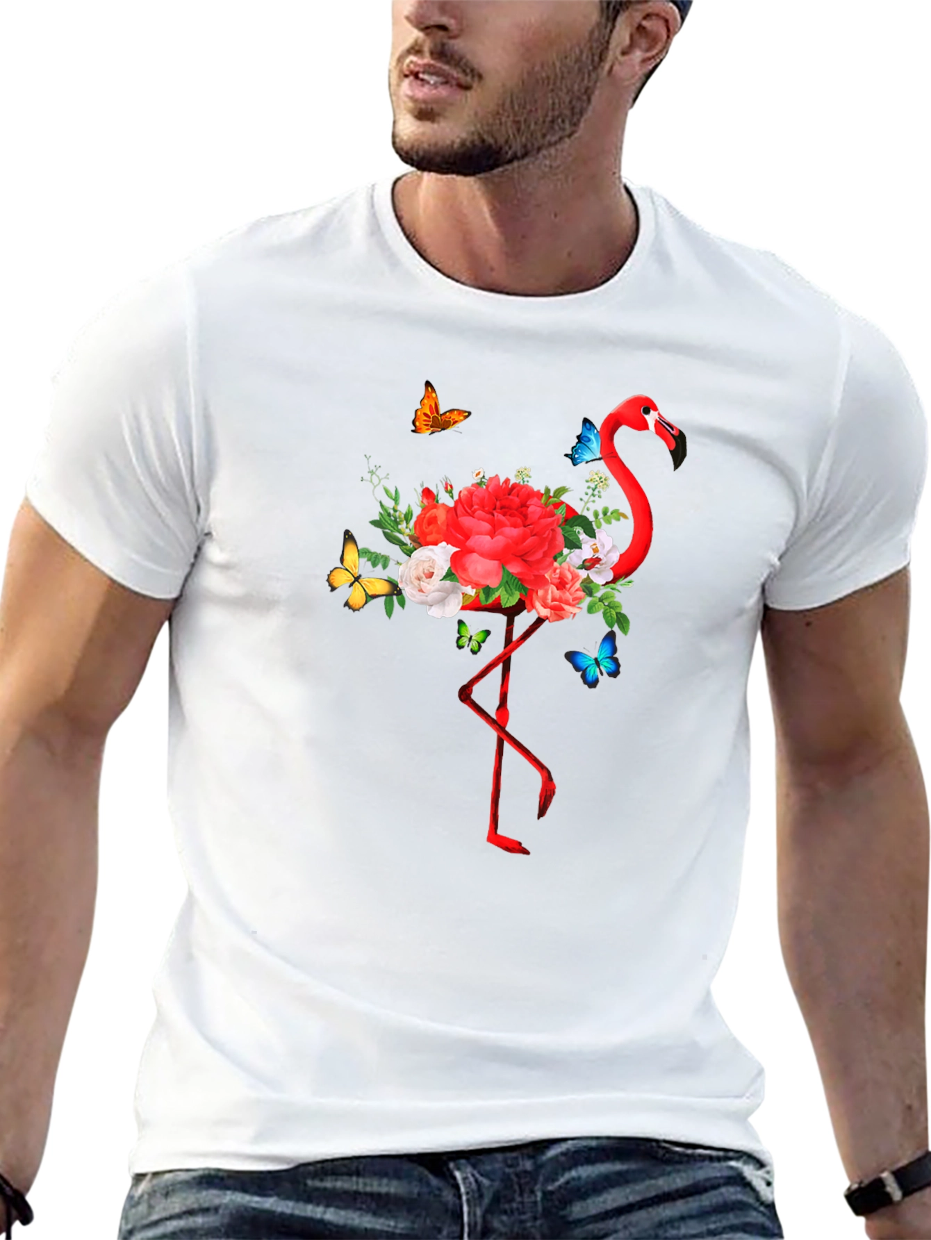 Flamingo Floral Graphic Print Black T-Shirt