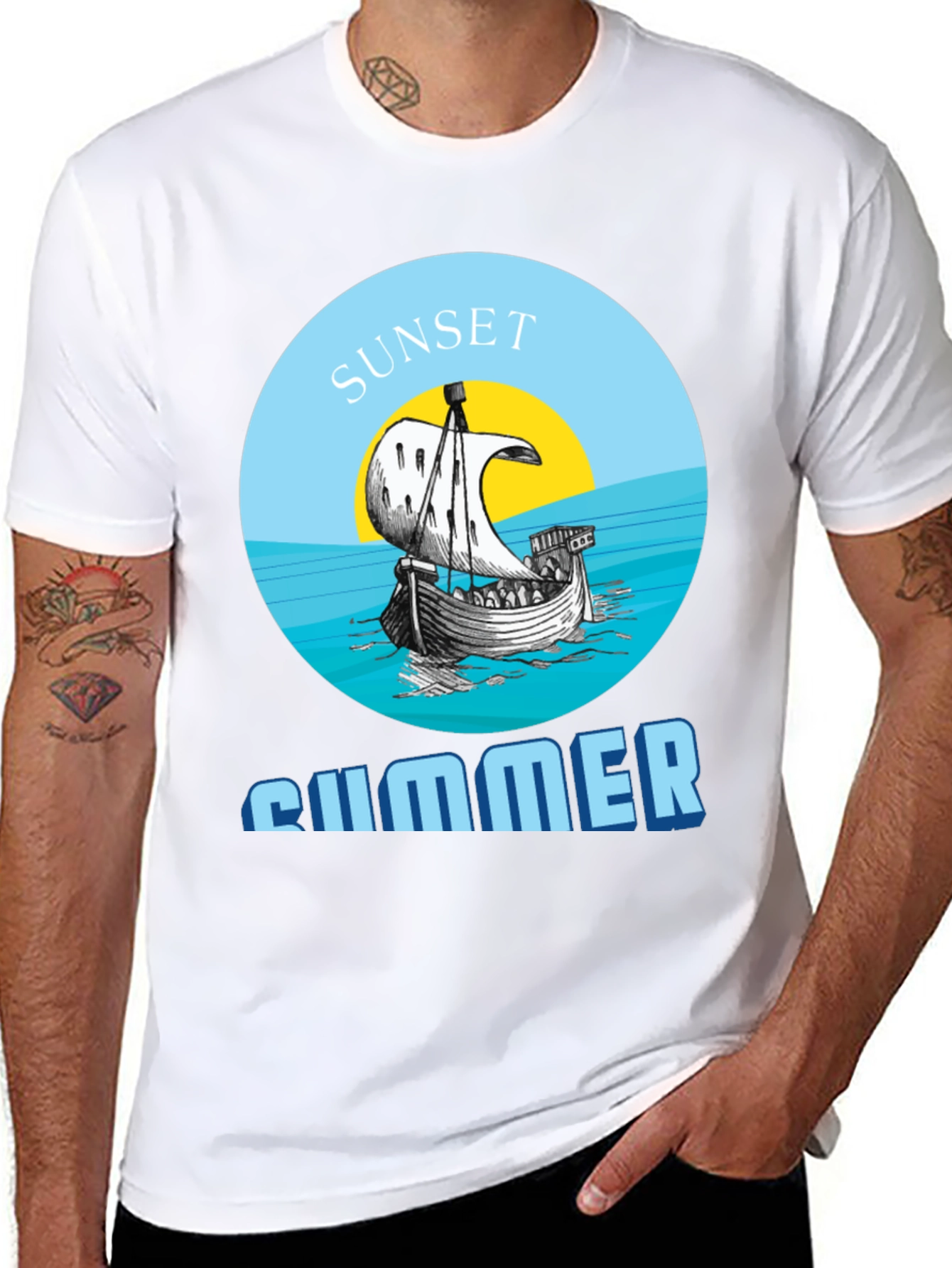 Sunset Summer Graphic Tee - Stylish Black T-Shirt