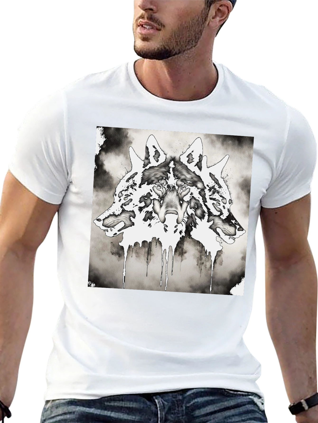Three-Headed Wolf Graphic T-Shirt