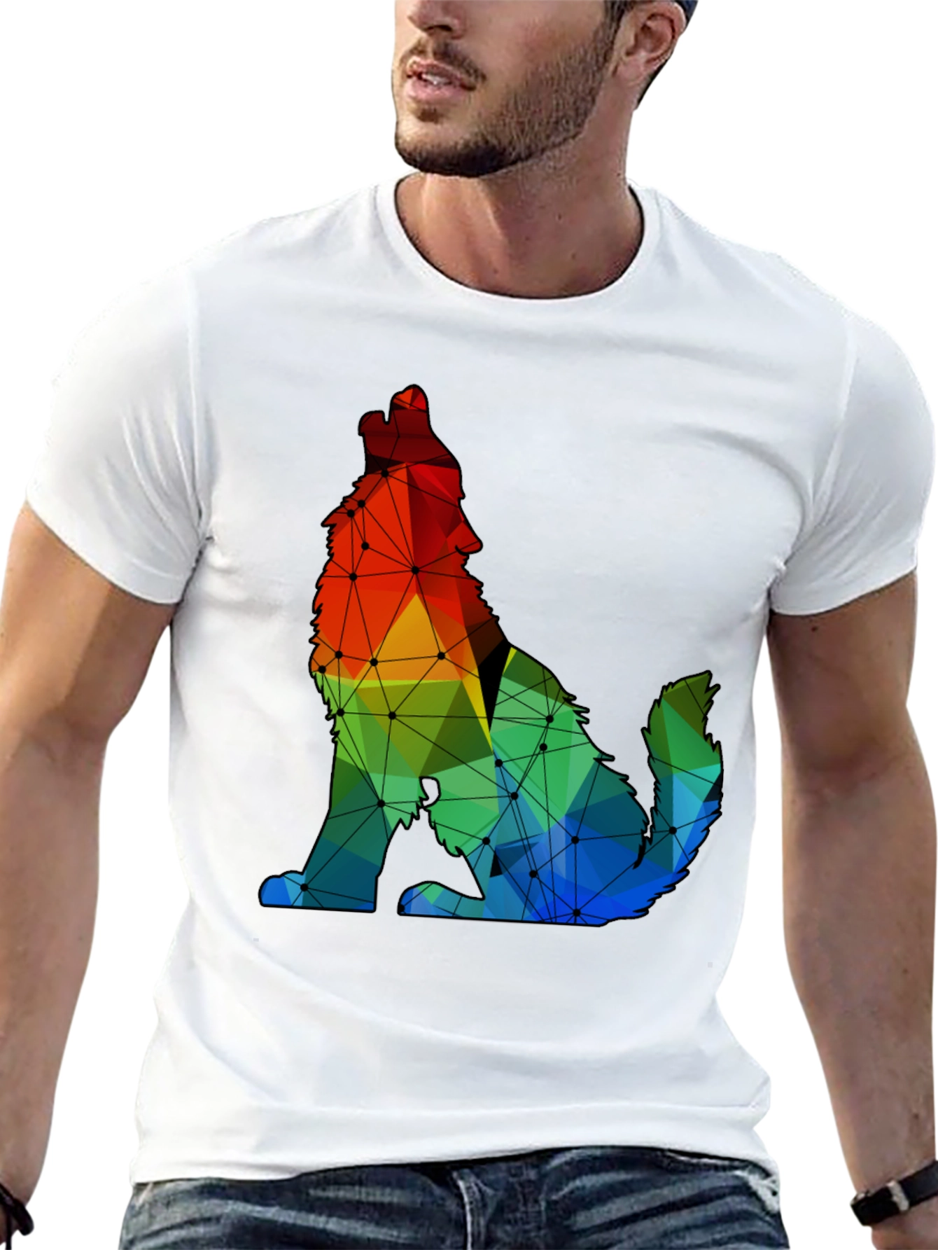 Geometric Wolf Graphic Tee - Modern Artistic Design