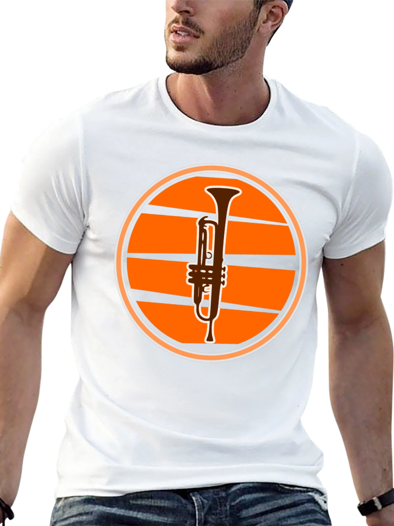 Trumpet Sunset Graphic Tee - Black Casual T-Shirt