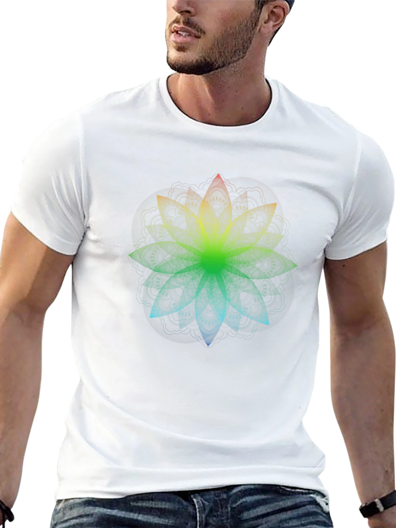 Rainbow Mandala Graphic Black T-Shirt