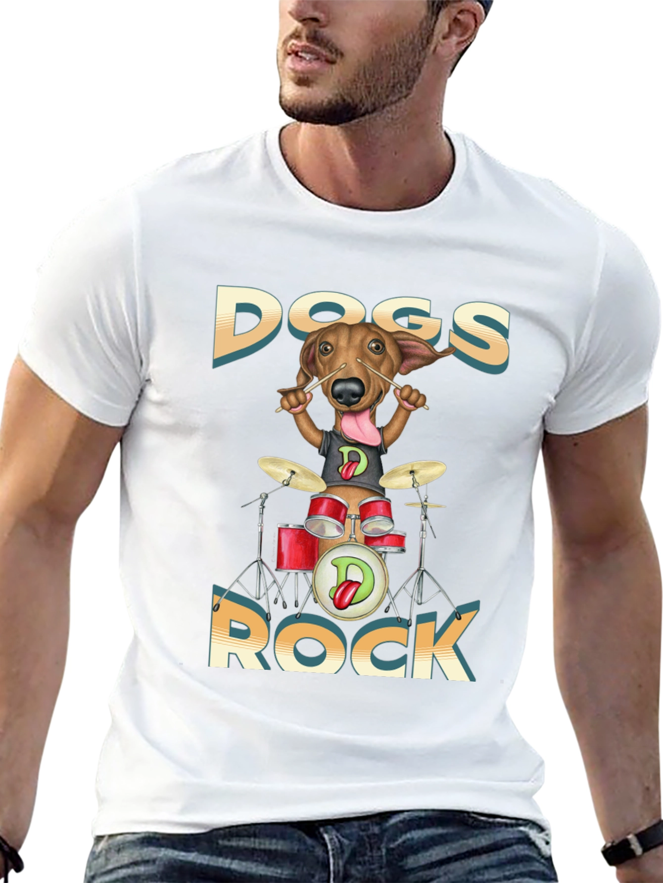Dogs Rock T-Shirt - Dachshund Drummer Tee