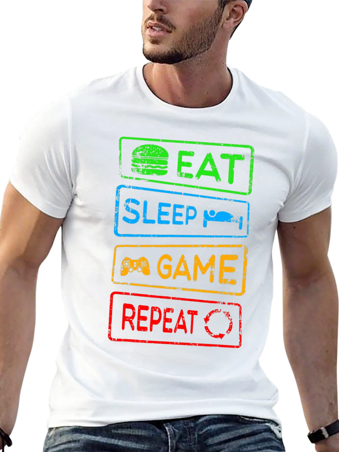 Eat Sleep Game Repeat Graphic Tee - Gamer T-Shirt
