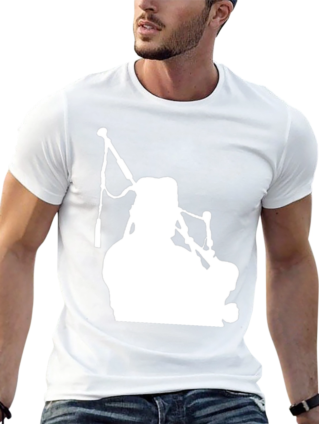 Bagpiper Silhouette Graphic Tee - Black Cotton T-Shirt