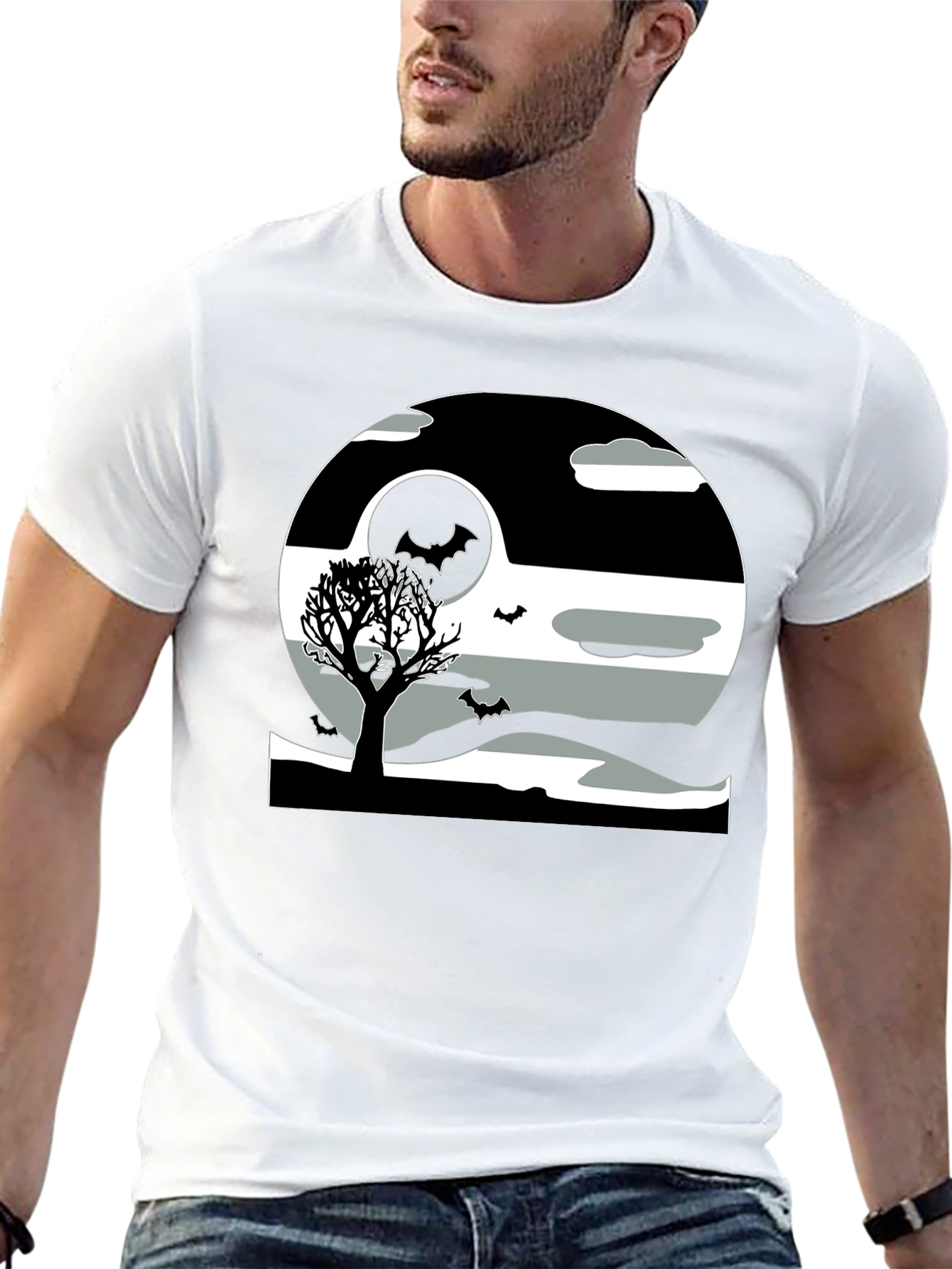 Halloween Scene Graphic Tee - Black