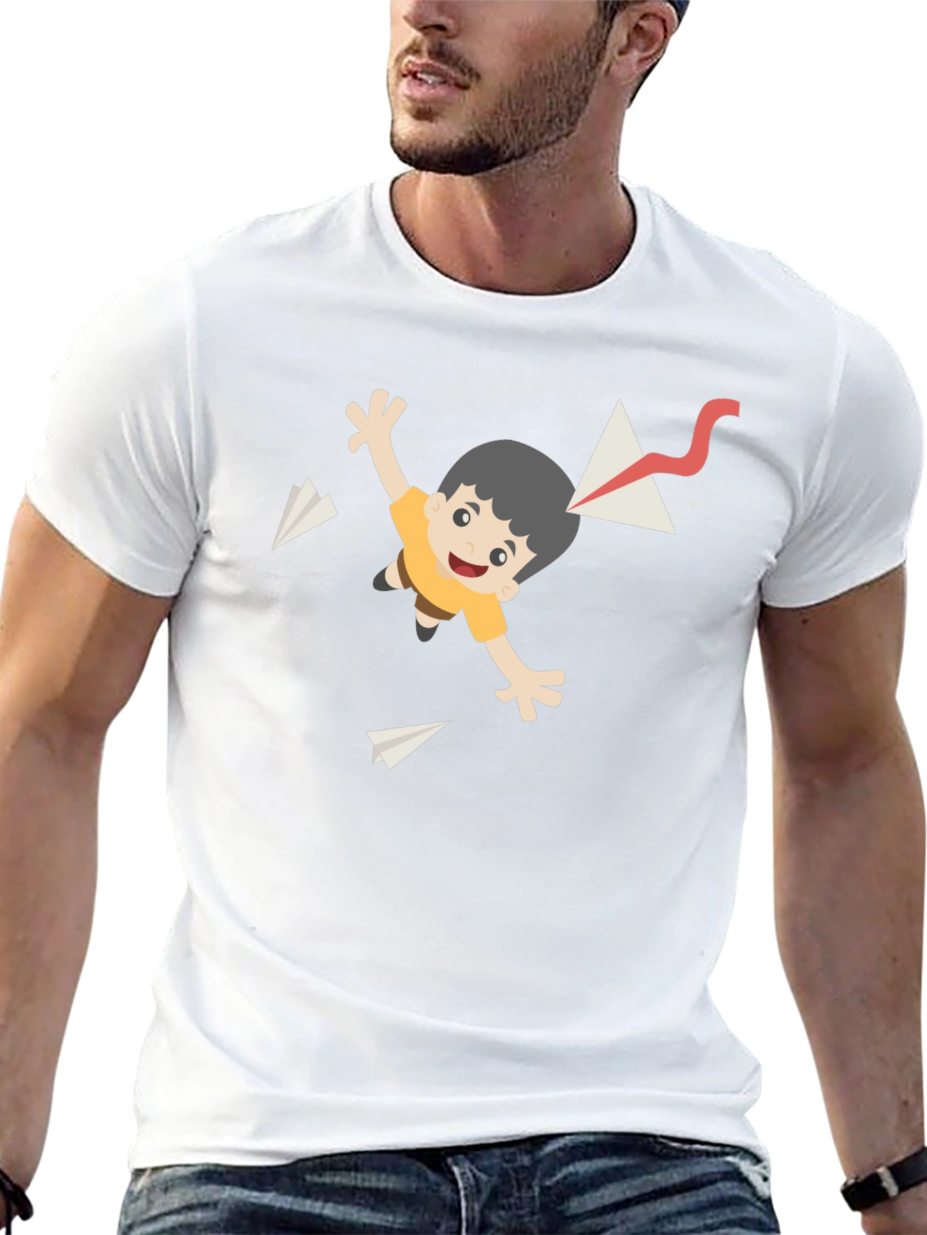 Cartoon Kite T-Shirt - Black Cotton Tee