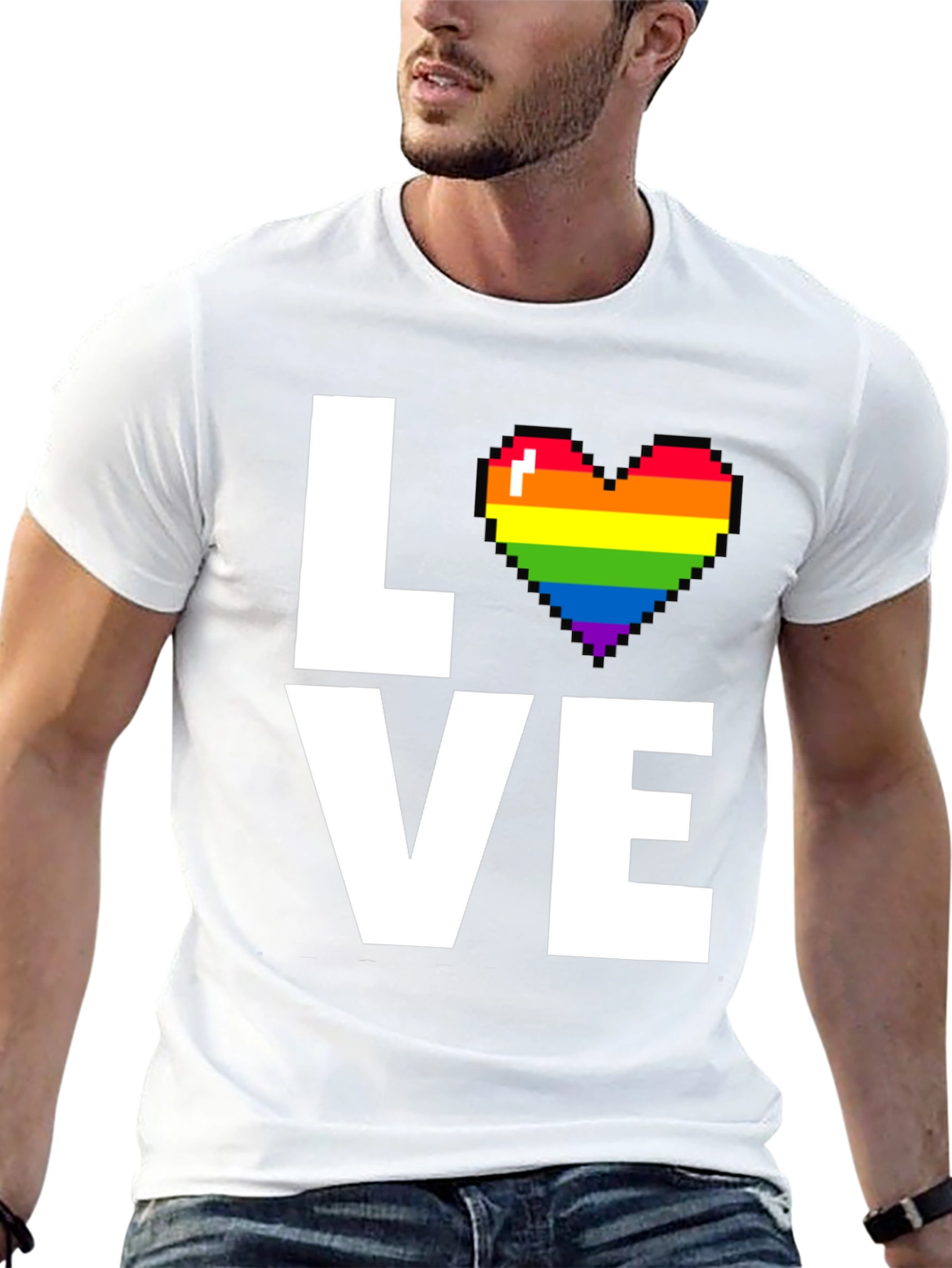 LOVE LGBTQ+ Pride Rainbow Heart Pixelated T-Shirt