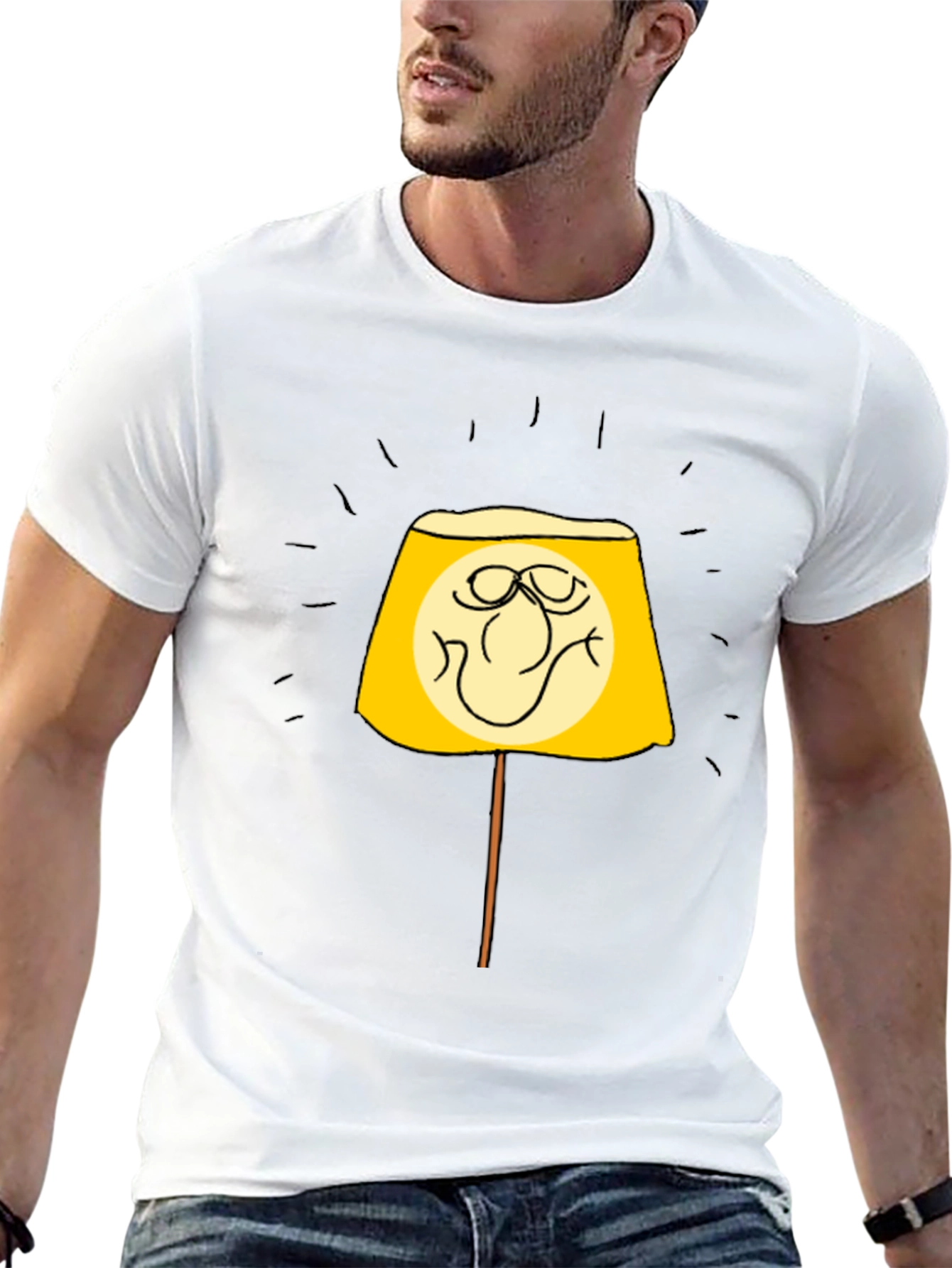 Funny Lamp Face Graphic Black T-Shirt