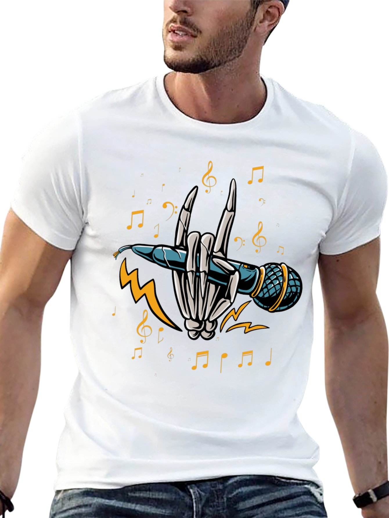 Rock On Skeleton Hand Holding Microphone T-Shirt