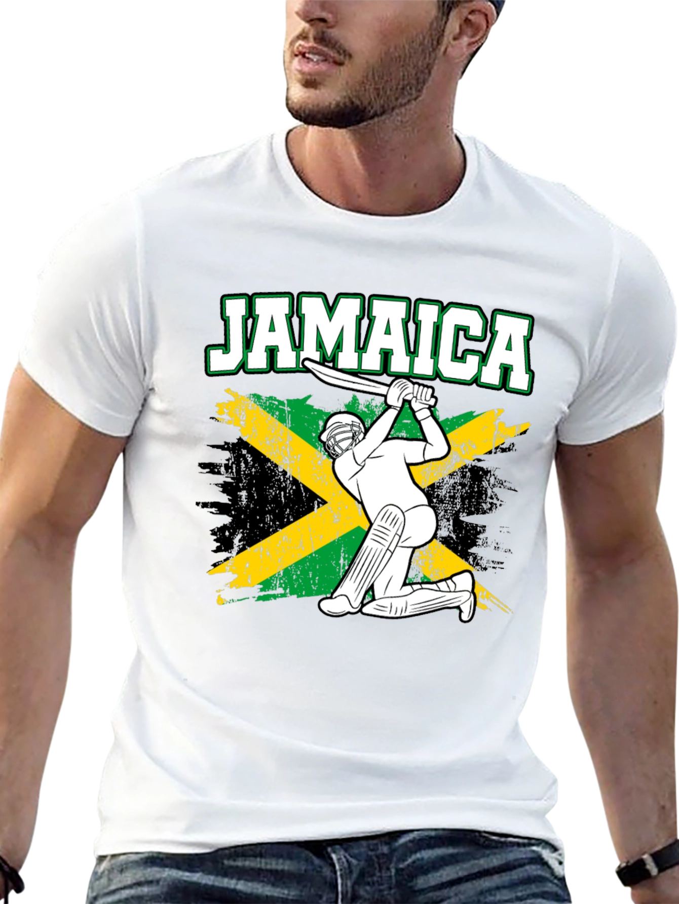 Jamaica Cricket T-Shirt - Rasta Flag Design