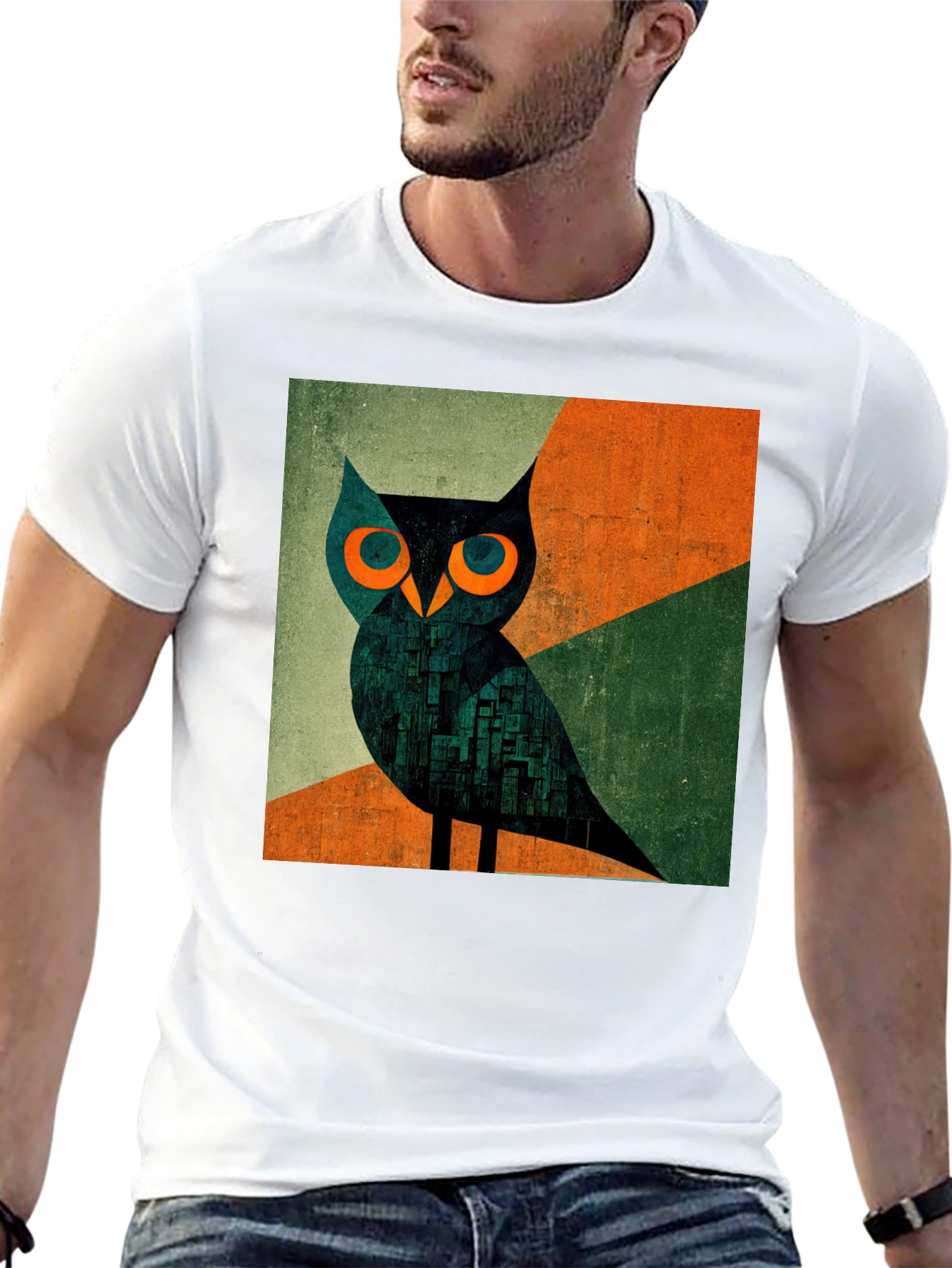 Abstract Owl Graphic Tee - Mens Black T-Shirt