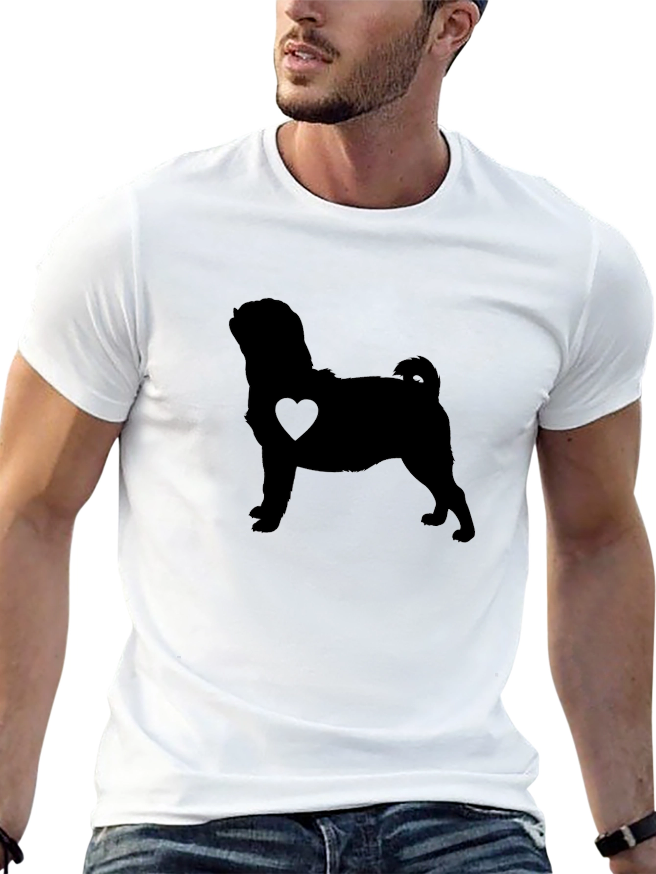 Pug Heart Silhouette Black T-Shirt