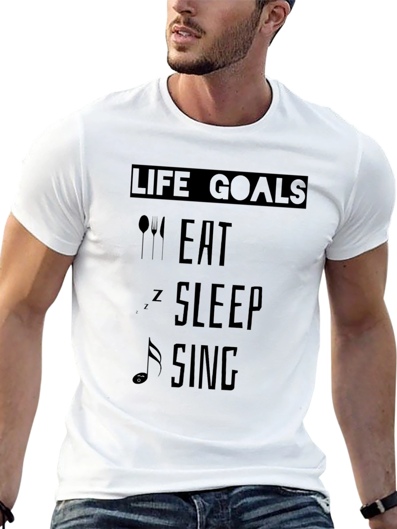 Life Goals Eat Sleep Sing Black T-Shirt