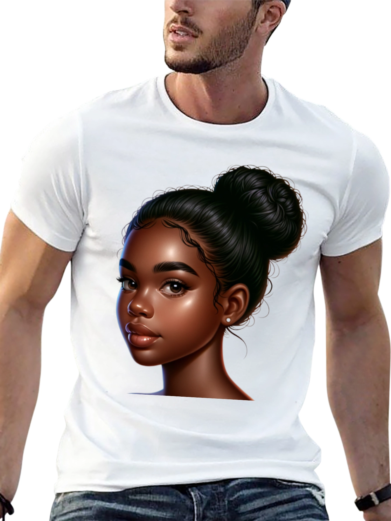 Black T-Shirt with Beautiful Dark-Skinned Woman Graphic