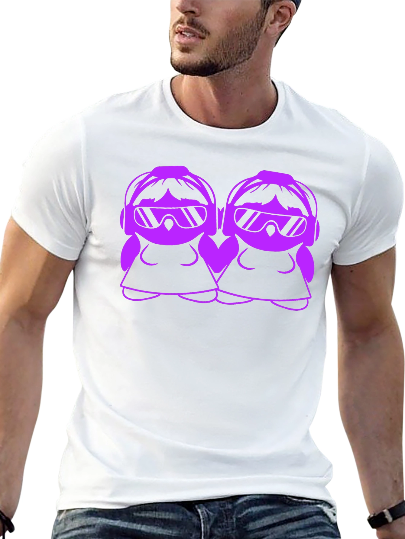 Cool Cartoon DJ Twin Girls Black T-Shirt